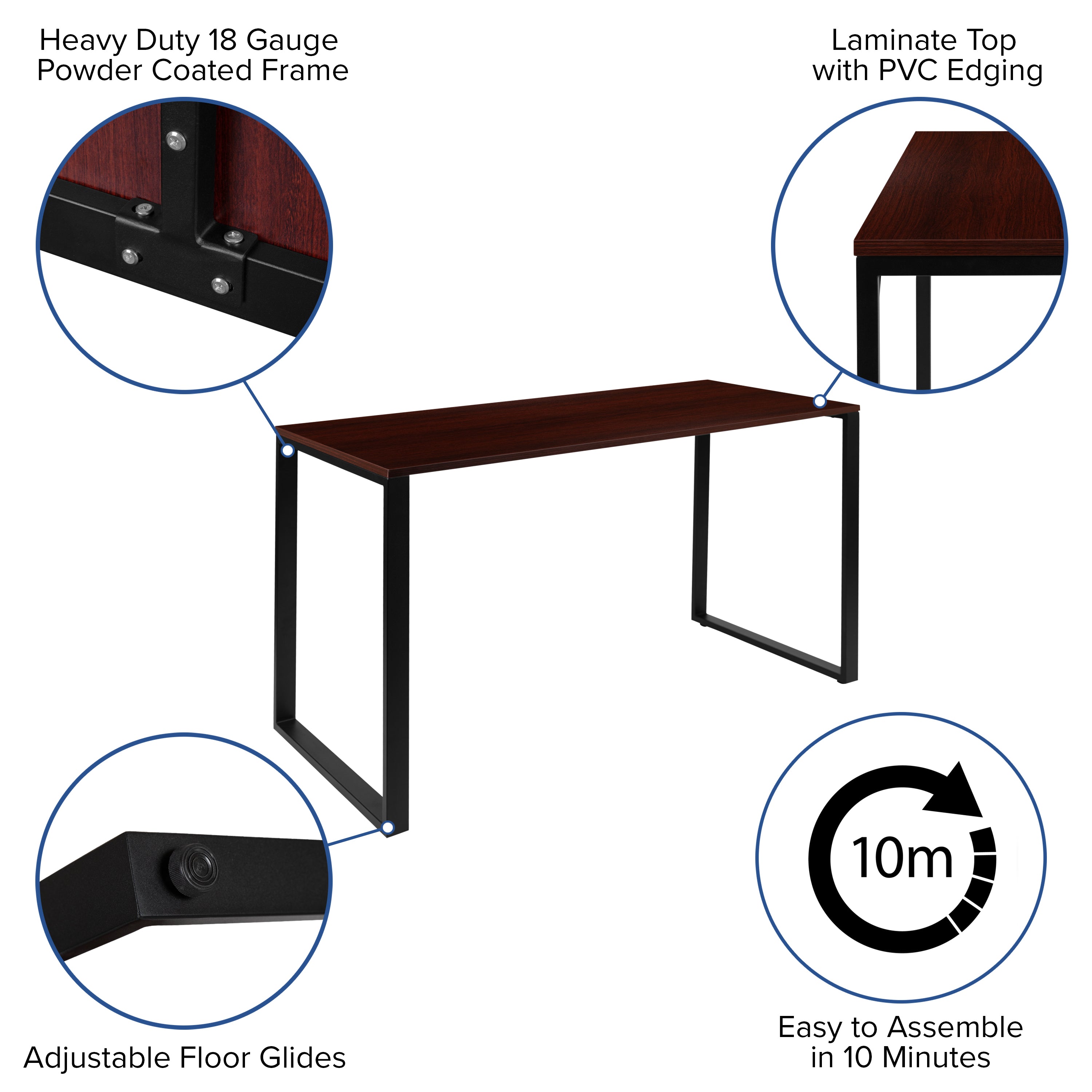 Modern Commercial Grade Desk Industrial Style Computer Desk Sturdy Home Office Desk - 55" Length-Mahogany
