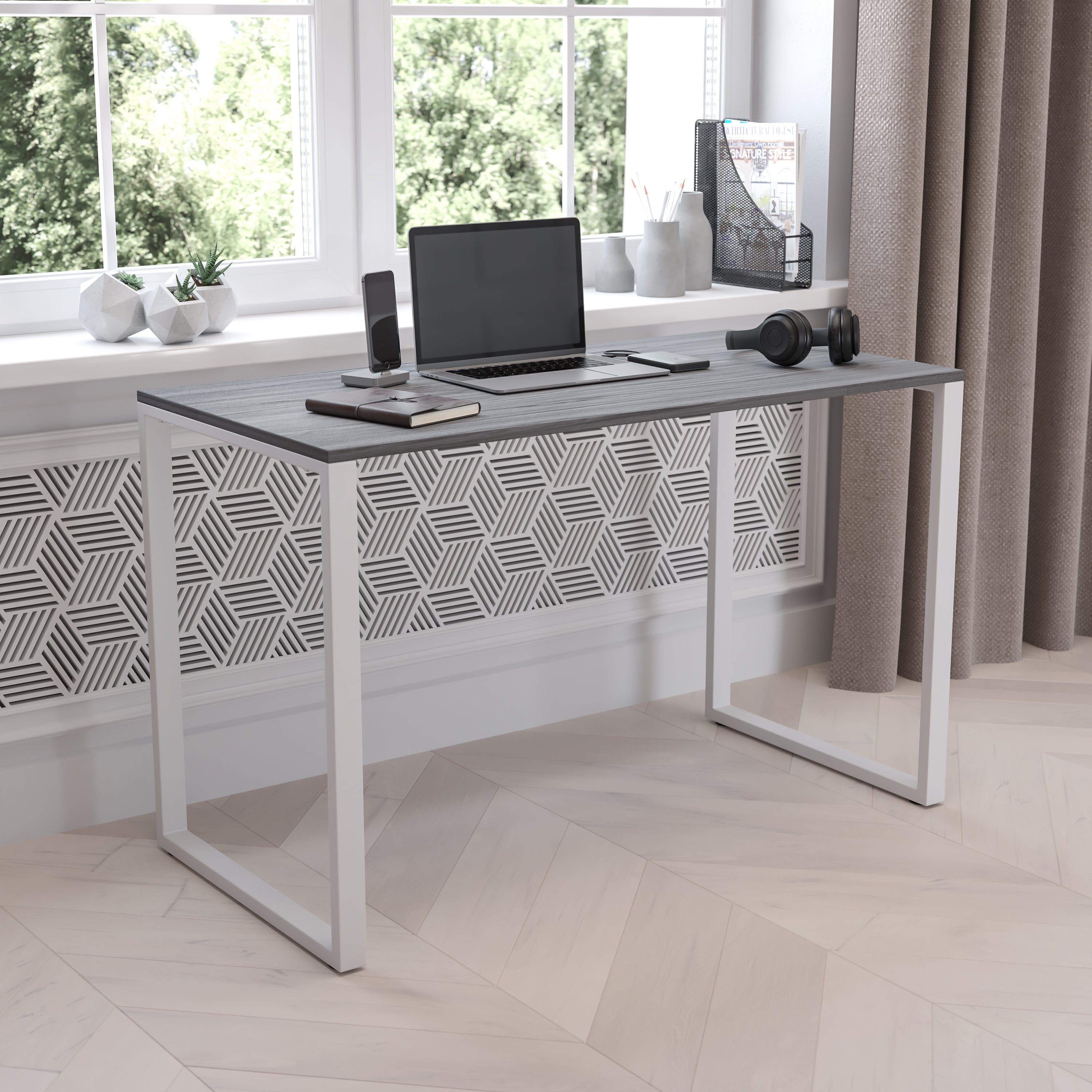 Kimberly Tiverton Industrial Modern Desk - Commercial Grade Office Computer Desk and Home Office Desk - 47" Long (Rustic Gray/White)