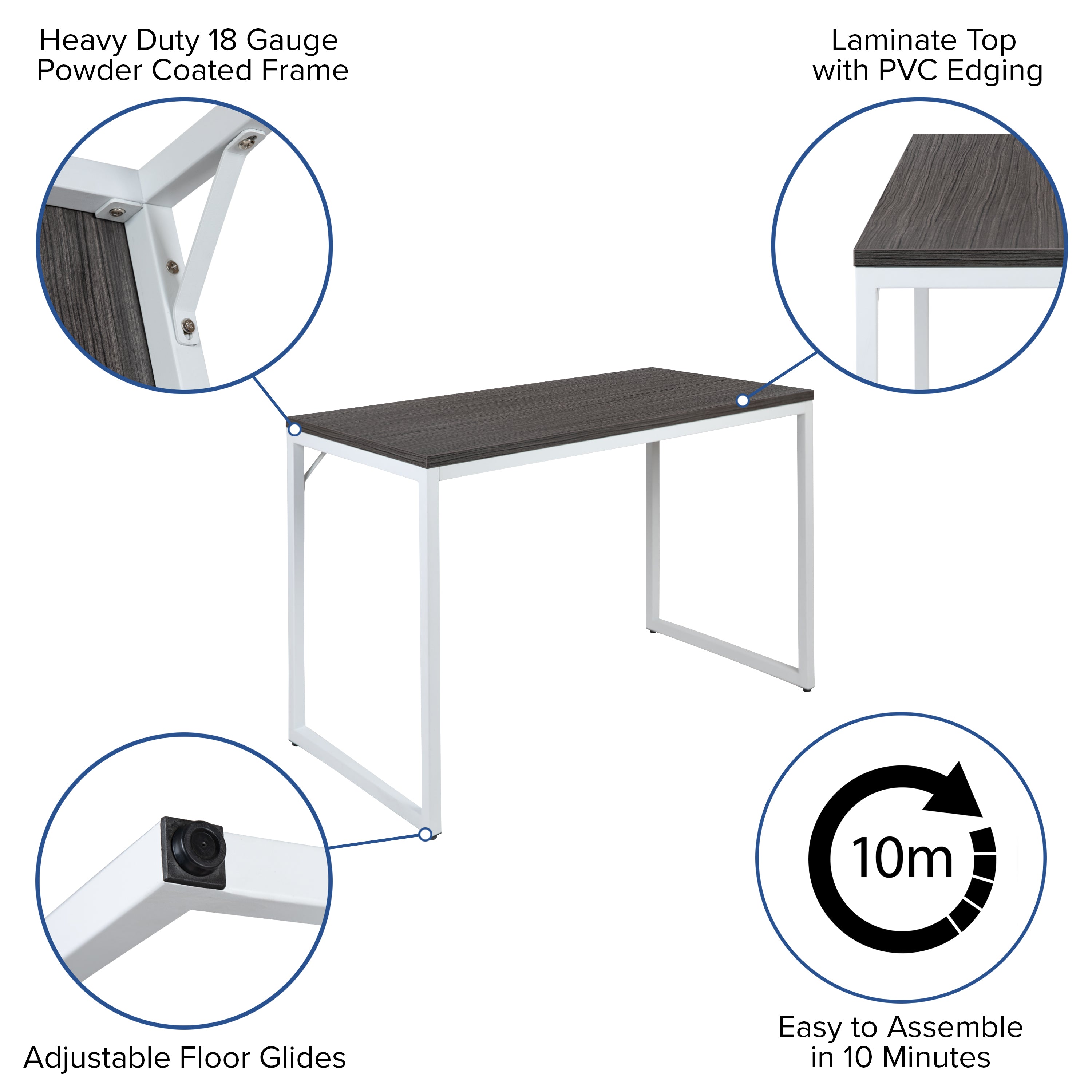 Kimberly Tiverton Industrial Modern Desk - Commercial Grade Office Computer Desk and Home Office Desk - 47" Long (Rustic Gray/White)