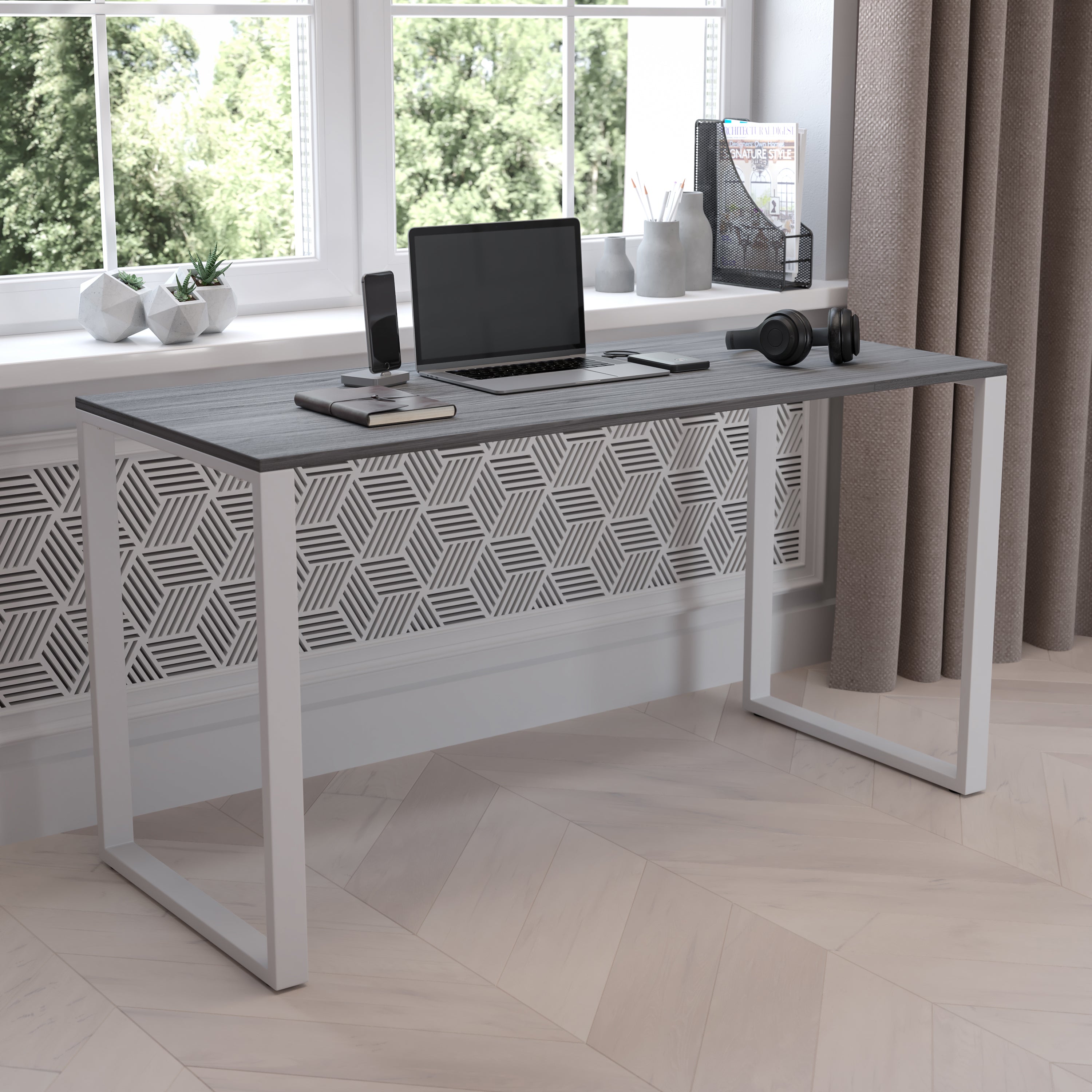 Kimberly Modern Commercial Grade Desk Industrial Style Computer Desk Sturdy Home Office Desk - 55"L - Rustic Gray