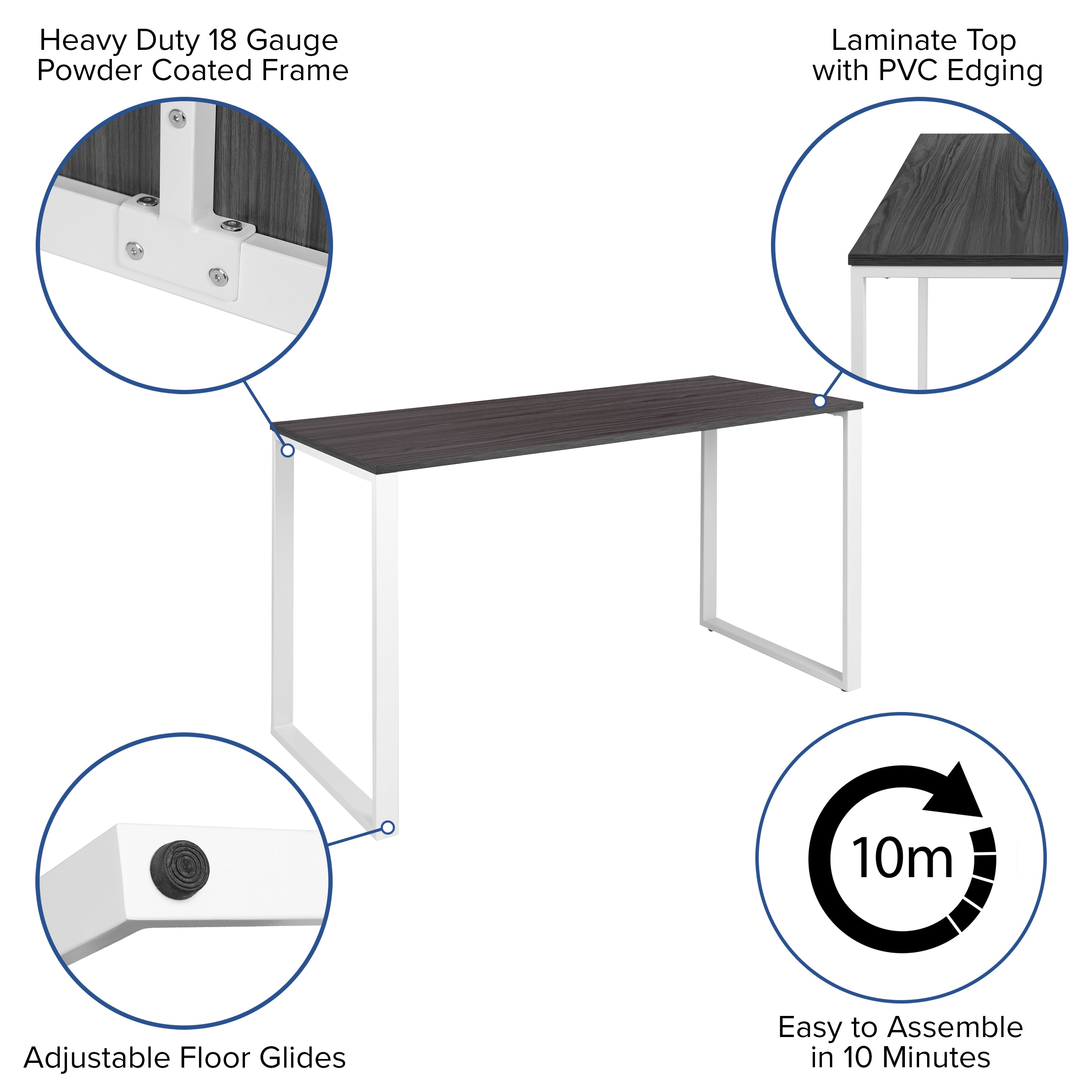Kimberly Modern Commercial Grade Desk Industrial Style Computer Desk Sturdy Home Office Desk - 55"L - Rustic Gray