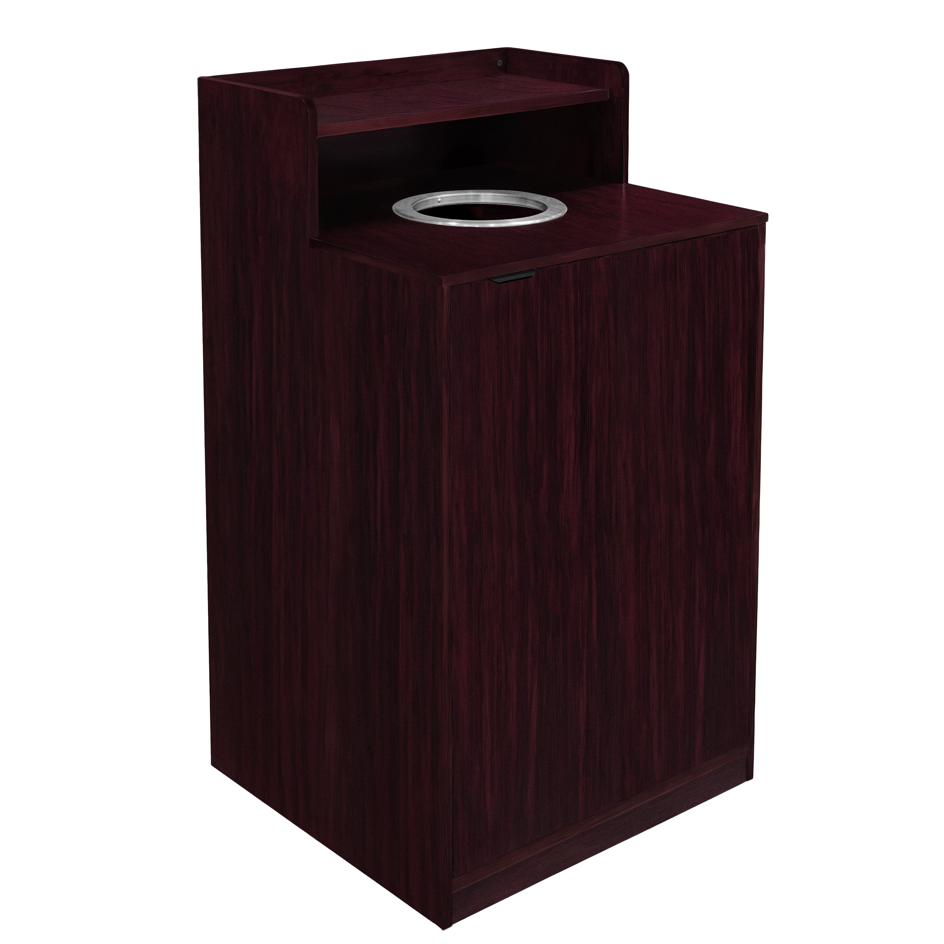 Dell Commercial Grade Trash Receptacle Enclosure for 32 Gallon Trash Cans with 8" Drop Hole and Upper Tray Shelf in Mahogany