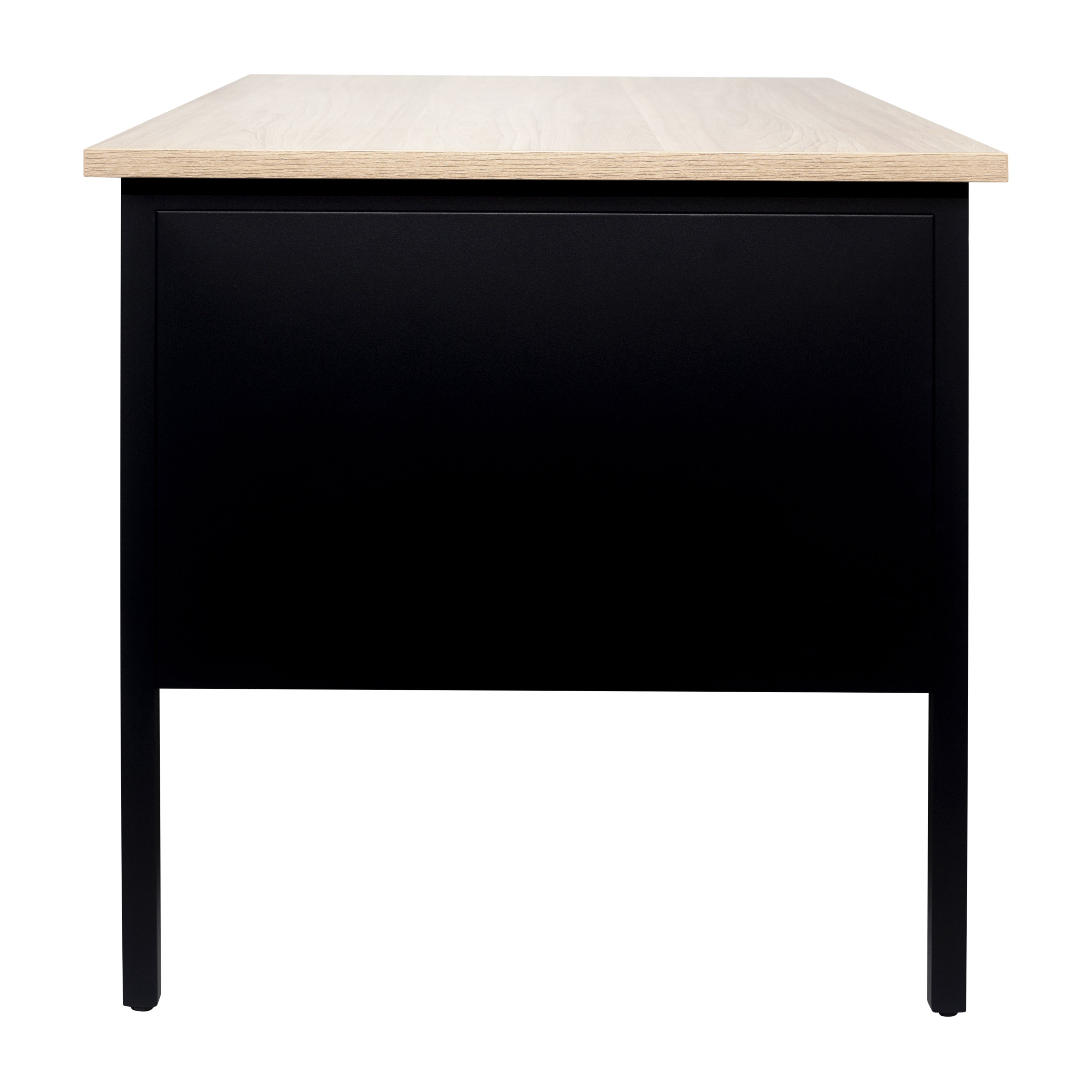 Cambridge Commercial Grade 30x48 Right Side Single Pedestal Desk with 3 Locking Drawers, White Oak Top and Black Frame