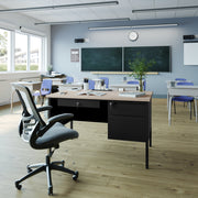 Cambridge Commercial Grade 30x48 Right Side Single Pedestal Desk with 3 Locking Drawers, White Oak Top and Black Frame