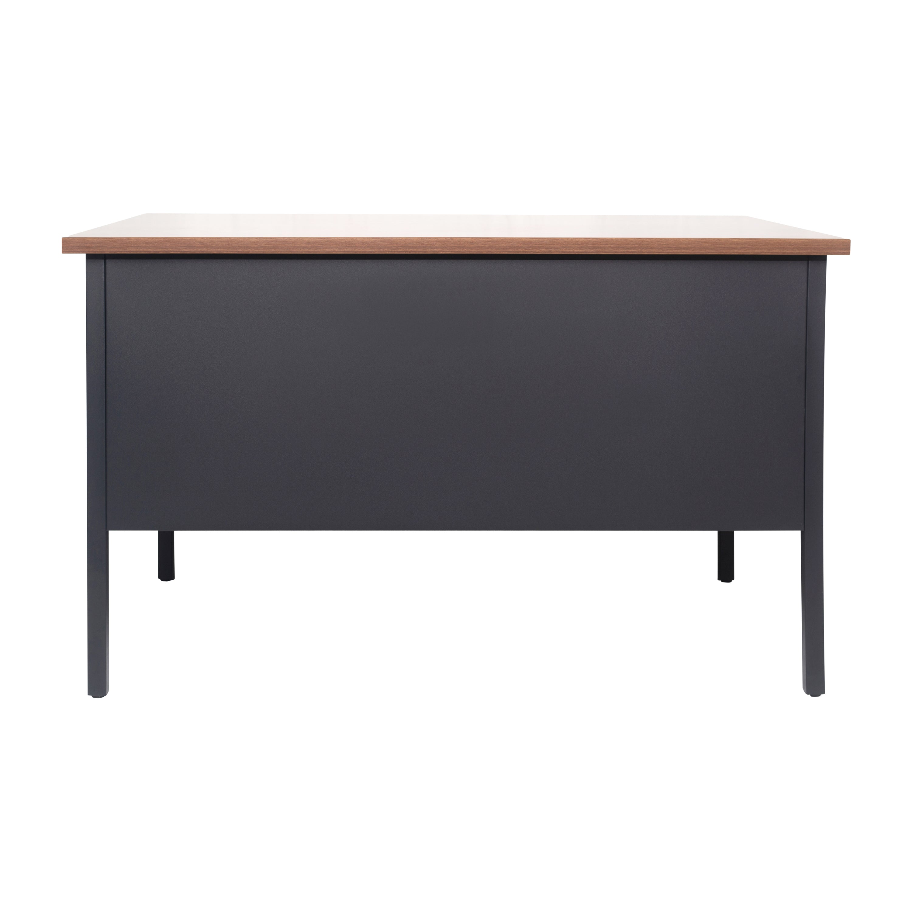 Cambridge Commercial Grade 30x48 Right Side Single Pedestal Desk with 3 Locking Drawers, Walnut Top and Black Frame
