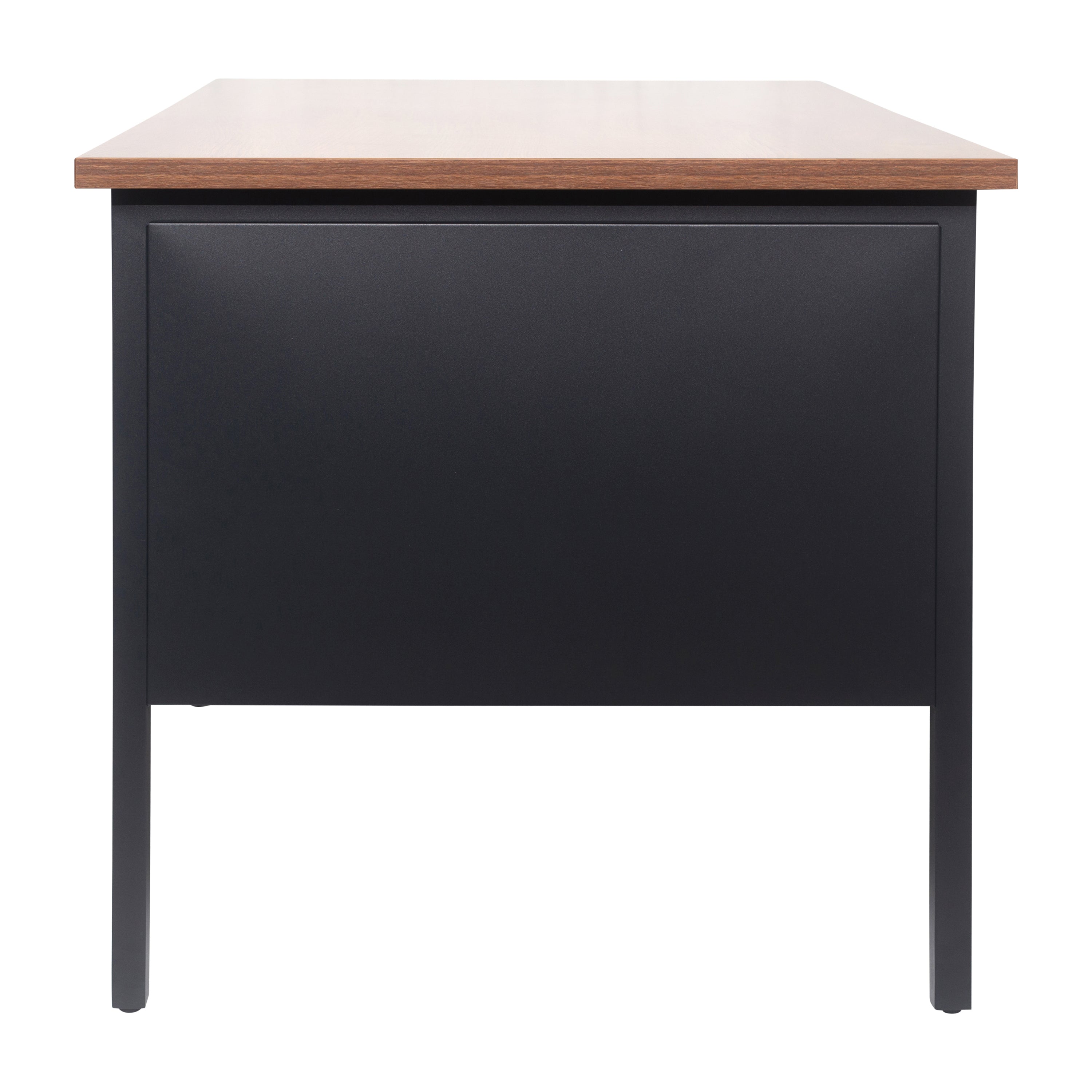 Cambridge Commercial Grade 30x48 Right Side Single Pedestal Desk with 3 Locking Drawers, Walnut Top and Black Frame