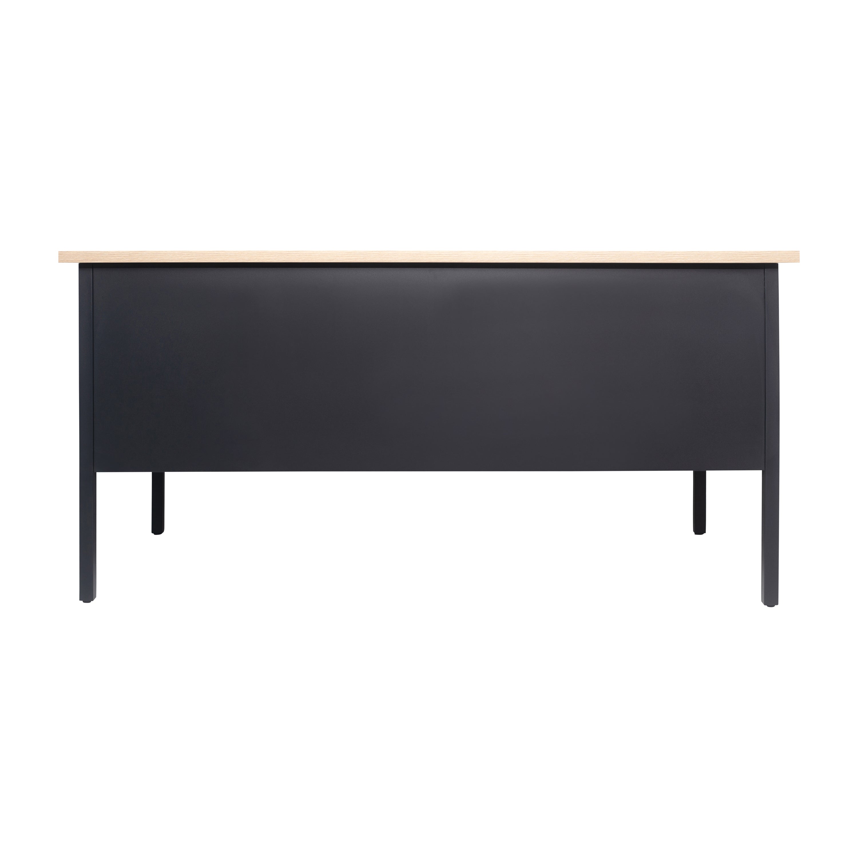 Cambridge Commercial Grade 30x70 Right Side Single Pedestal Desk with 3 Locking Drawers, White Oak Top and Black Frame