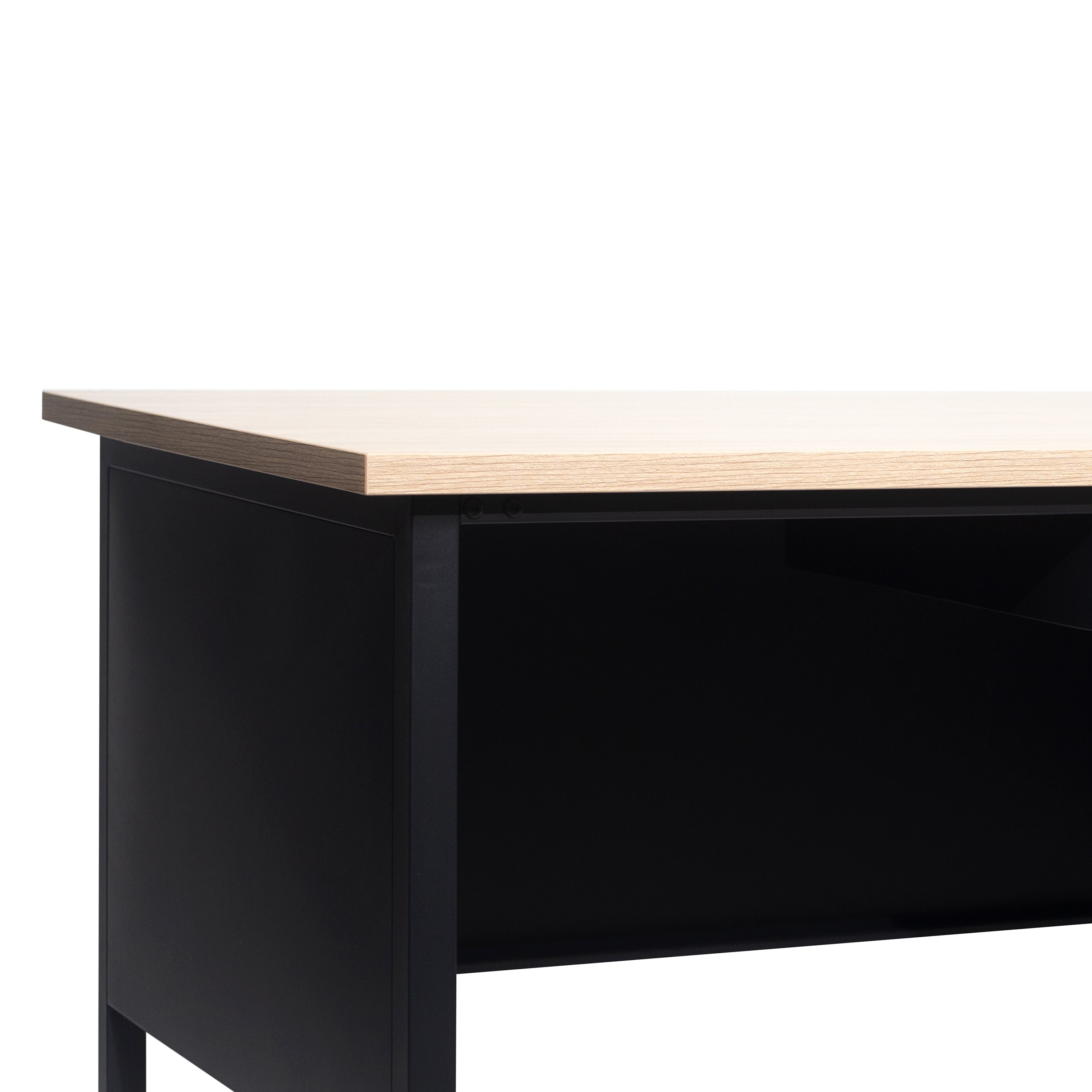 Cambridge Commercial Grade 30x70 Right Side Single Pedestal Desk with 3 Locking Drawers, White Oak Top and Black Frame