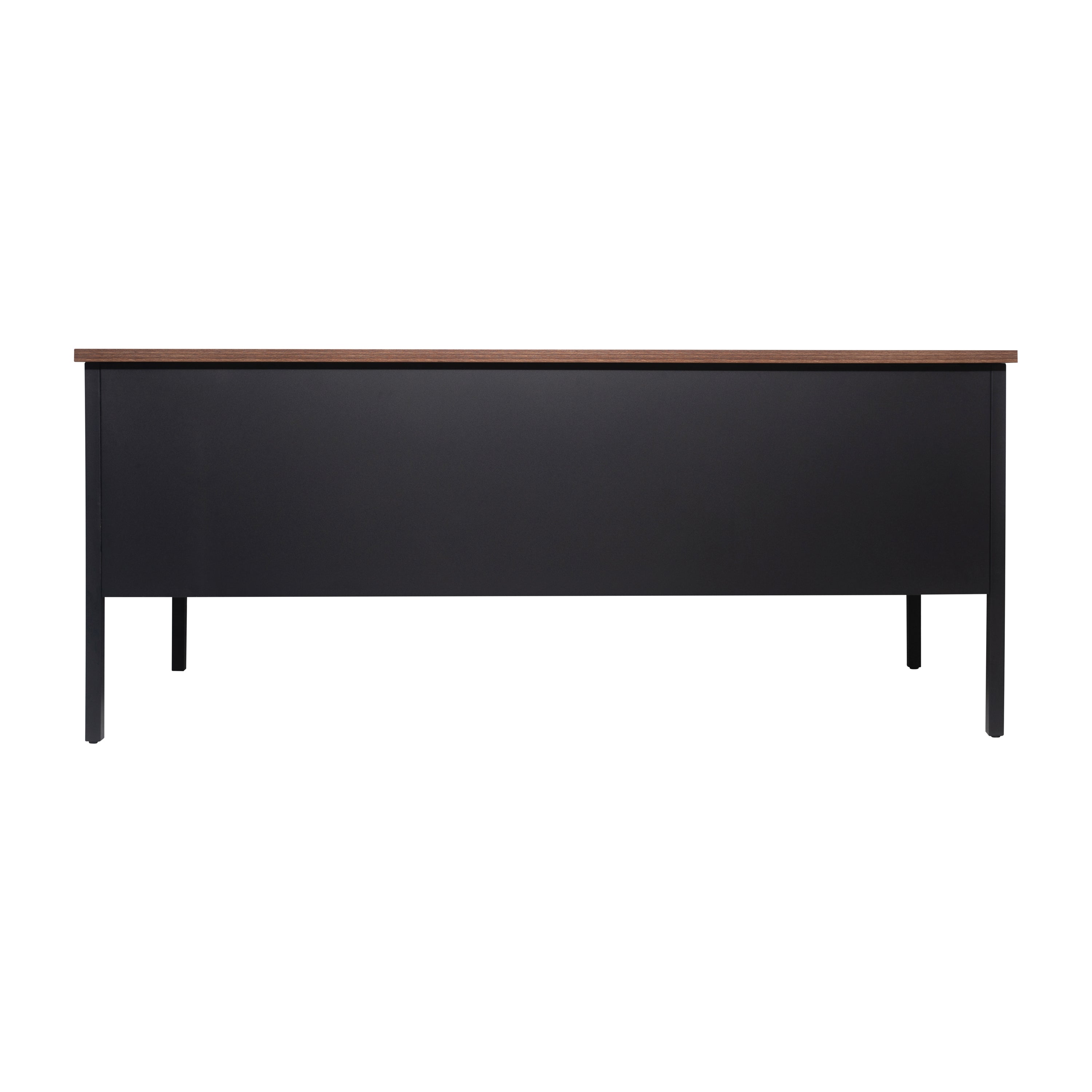 Cambridge Commercial Grade 30x70 Right Side Single Pedestal Desk with 3 Locking Drawers, Walnut Top and Black Frame