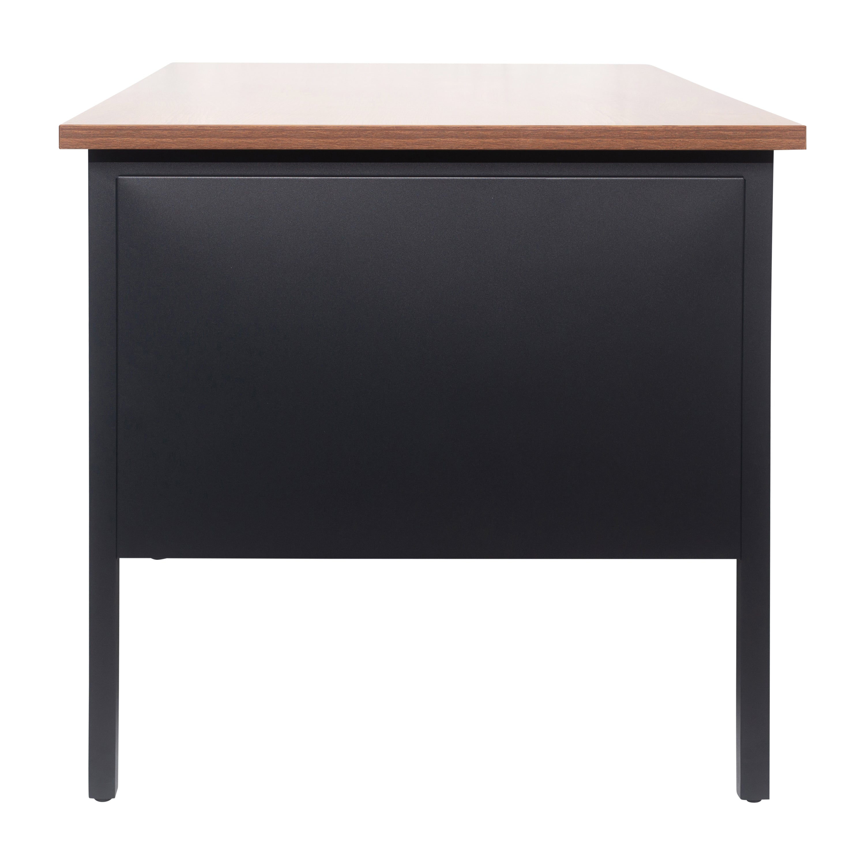 Cambridge Commercial Grade 30x70 Right Side Single Pedestal Desk with 3 Locking Drawers, Walnut Top and Black Frame