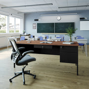 Cambridge Commercial Grade 30x70 Right Side Single Pedestal Desk with 3 Locking Drawers, Walnut Top and Black Frame