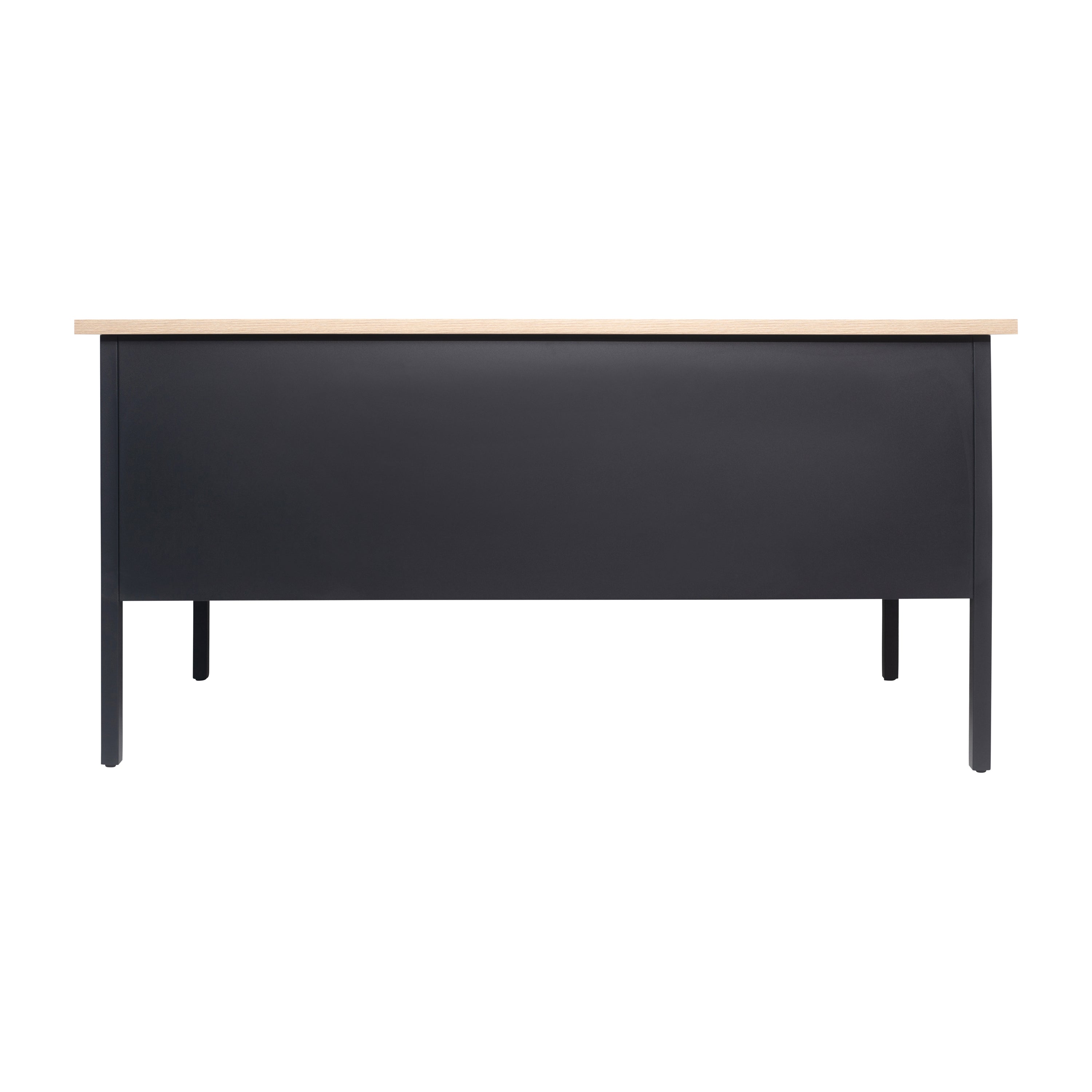 Cambridge Commercial Grade 30x60 Double Pedestal Desk with 5 Locking Drawers, White Oak Top and Black Frame