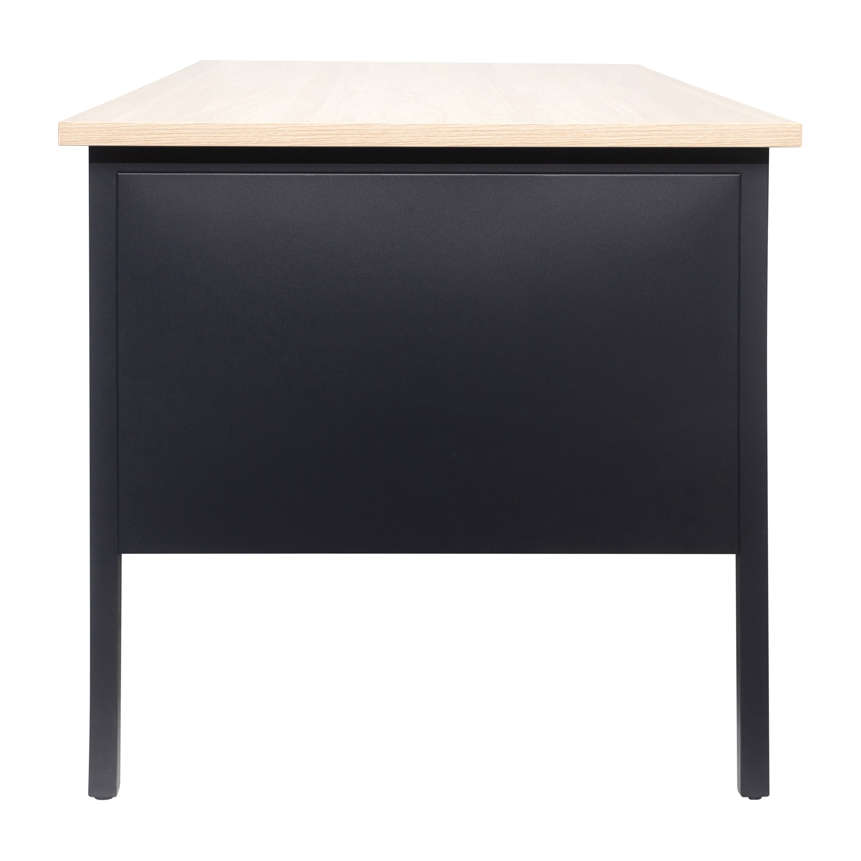 Cambridge Commercial Grade 30x60 Double Pedestal Desk with 5 Locking Drawers, White Oak Top and Black Frame