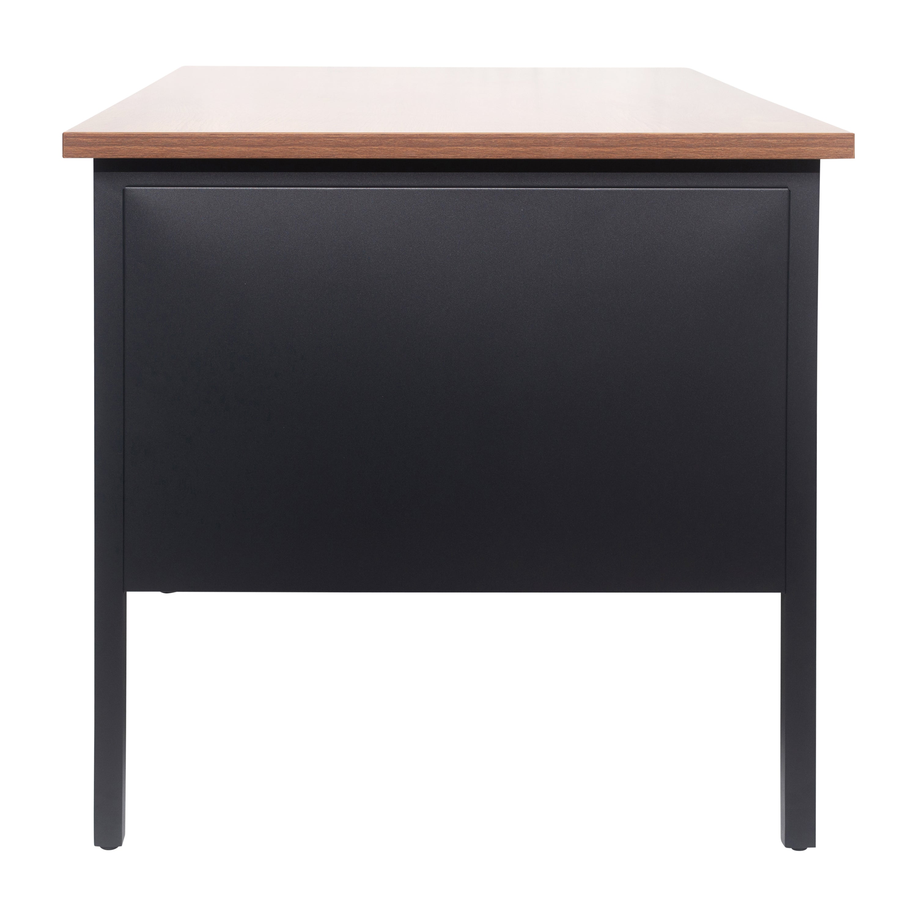 Cambridge Commercial Grade 30x60 Double Pedestal Desk with 5 Locking Drawers, Walnut Top and Black Frame