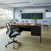 Cambridge Commercial Grade 30x60 Double Pedestal Desk with 5 Locking Drawers, Walnut Top and Black Frame