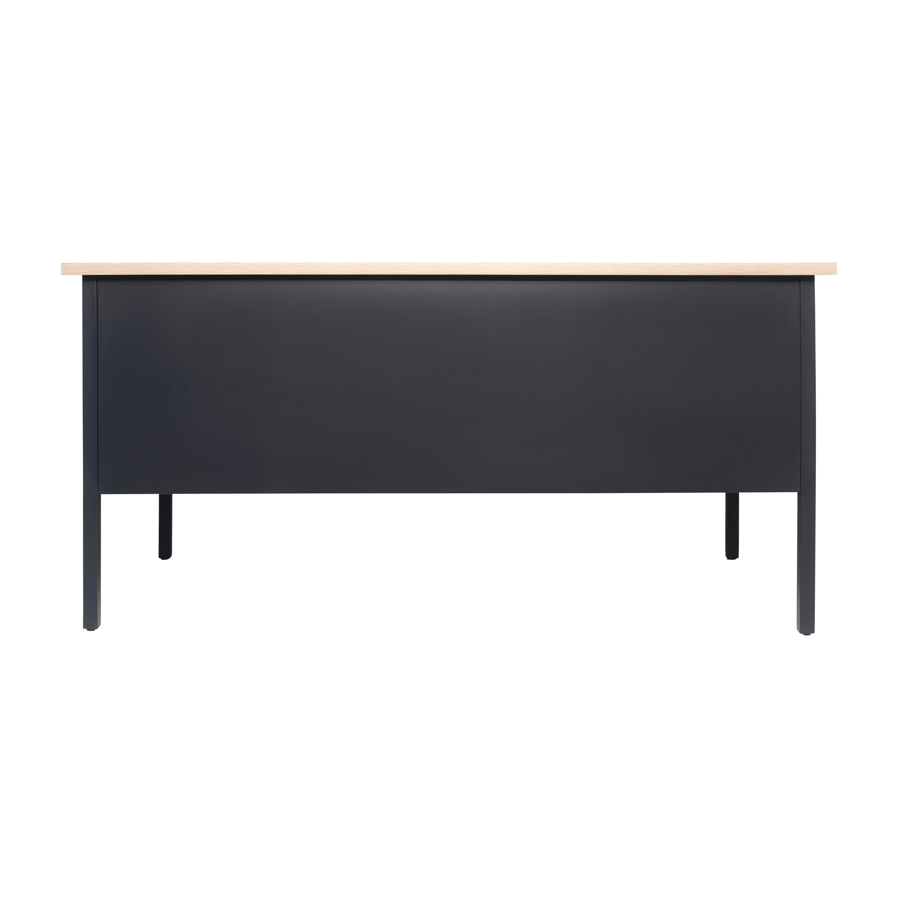 Cambridge Commercial Grade 30x70 Double Pedestal Desk with 5 Locking Drawers, White Oak Top and Black Frame