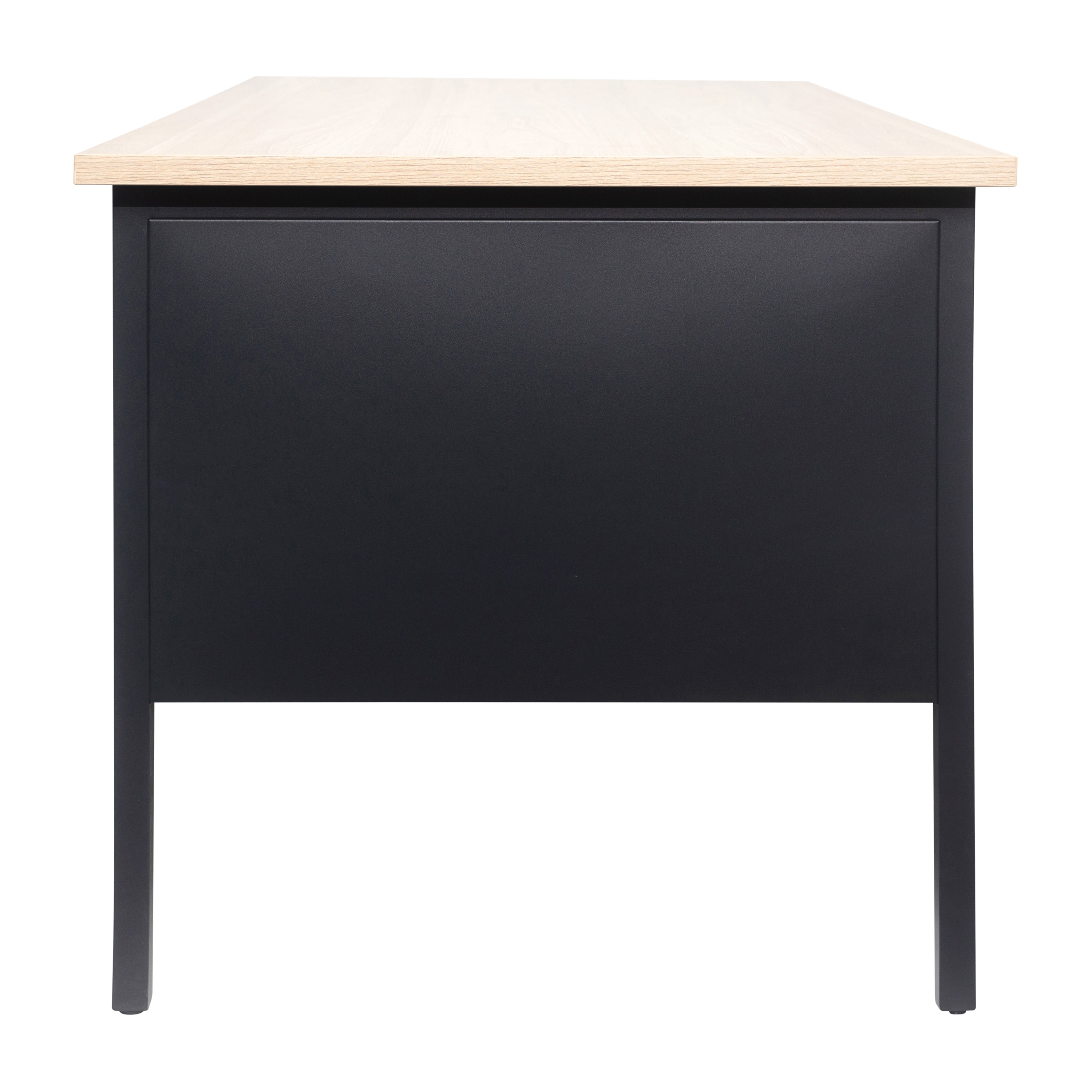 Cambridge Commercial Grade 30x70 Double Pedestal Desk with 5 Locking Drawers, White Oak Top and Black Frame