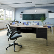 Cambridge Commercial Grade 30x70 Double Pedestal Desk with 5 Locking Drawers, White Oak Top and Black Frame