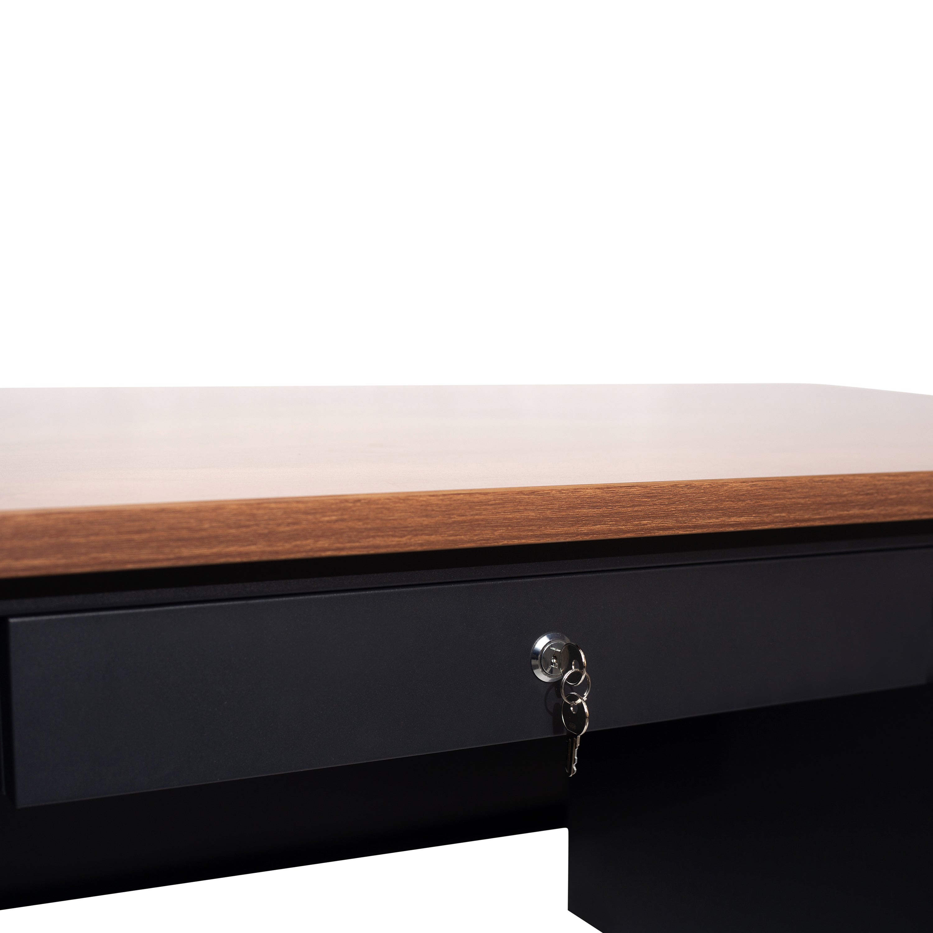 Cambridge Commercial Grade 30x70 Double Pedestal Desk with 5 Locking Drawers, Walnut Top and Black Frame