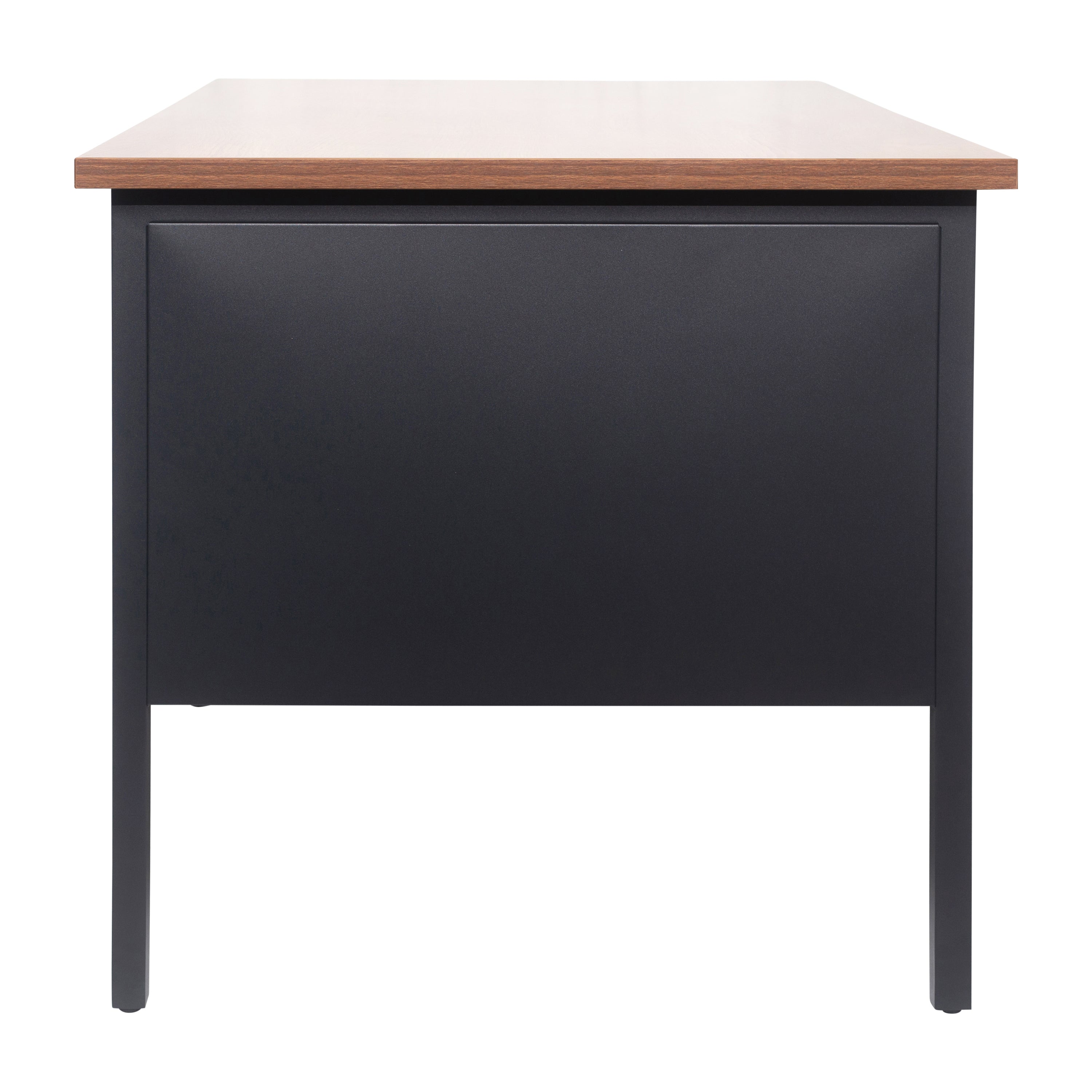 Cambridge Commercial Grade 30x70 Double Pedestal Desk with 5 Locking Drawers, Walnut Top and Black Frame