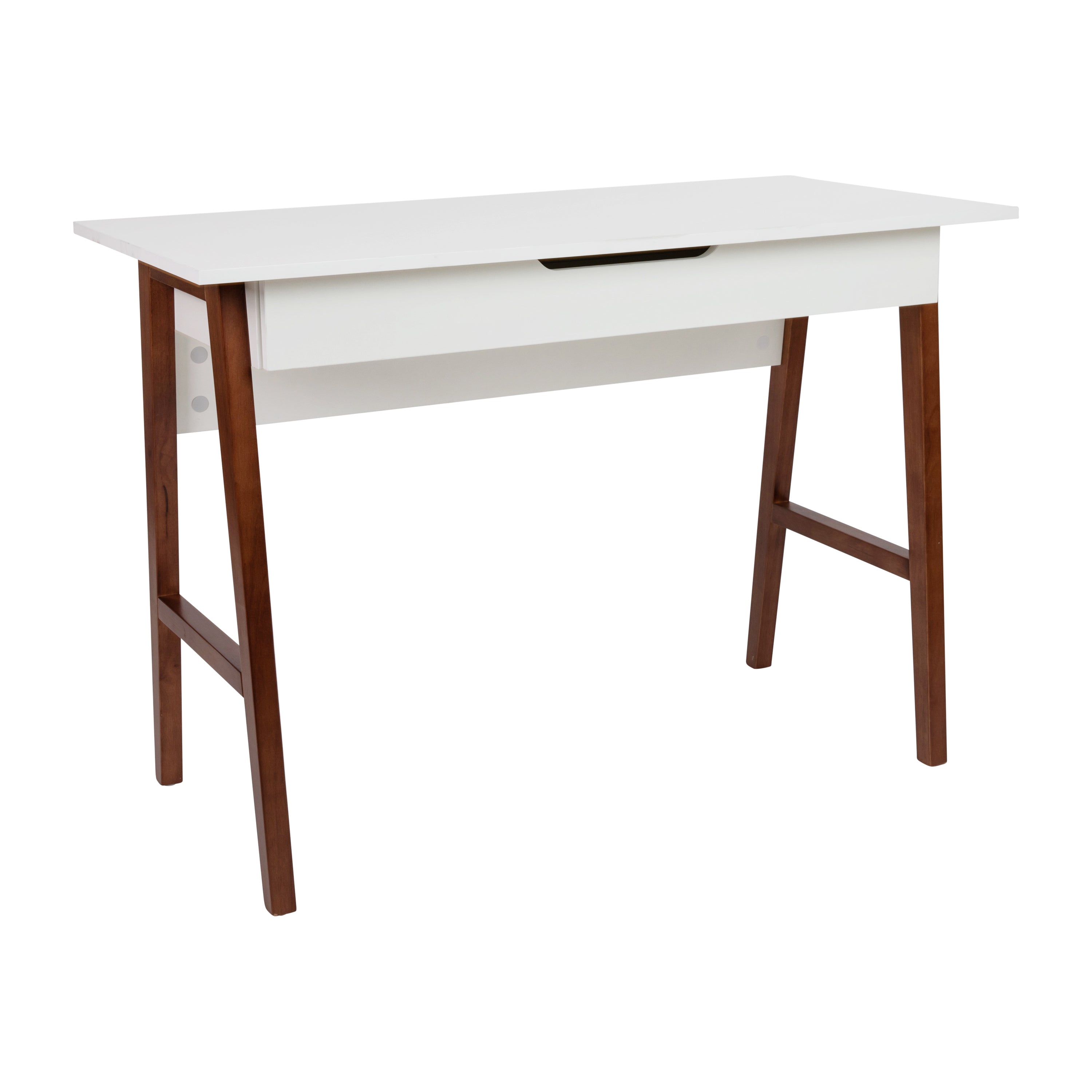 Darla Home Office Writing Computer Desk with Drawer - Table Desk for Writing and Work, White/Walnut