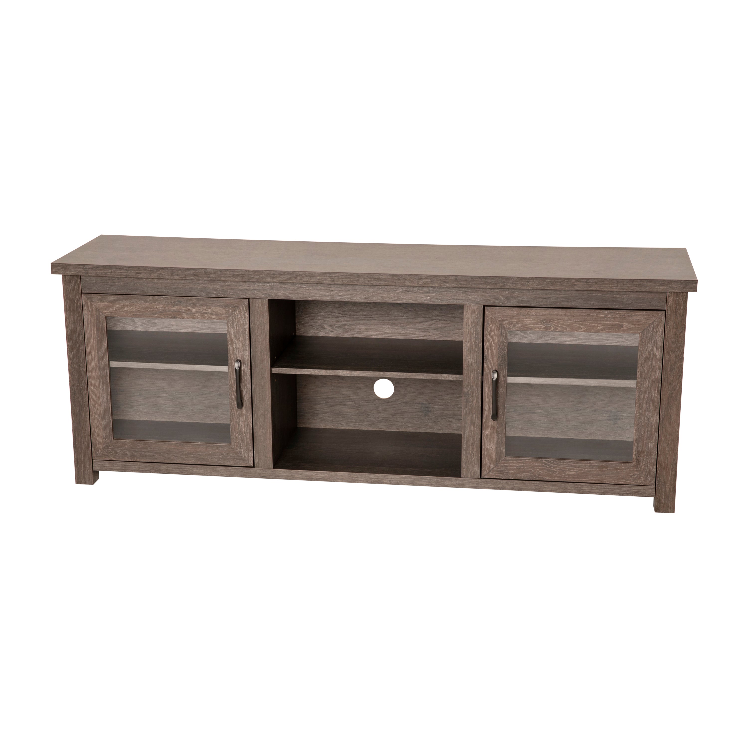 Sheffield Classic TV Stand up to 80" TVs - Modern Black Wash Finish with Full Glass Doors - 65" Engineered Wood Frame - 3 Shelves