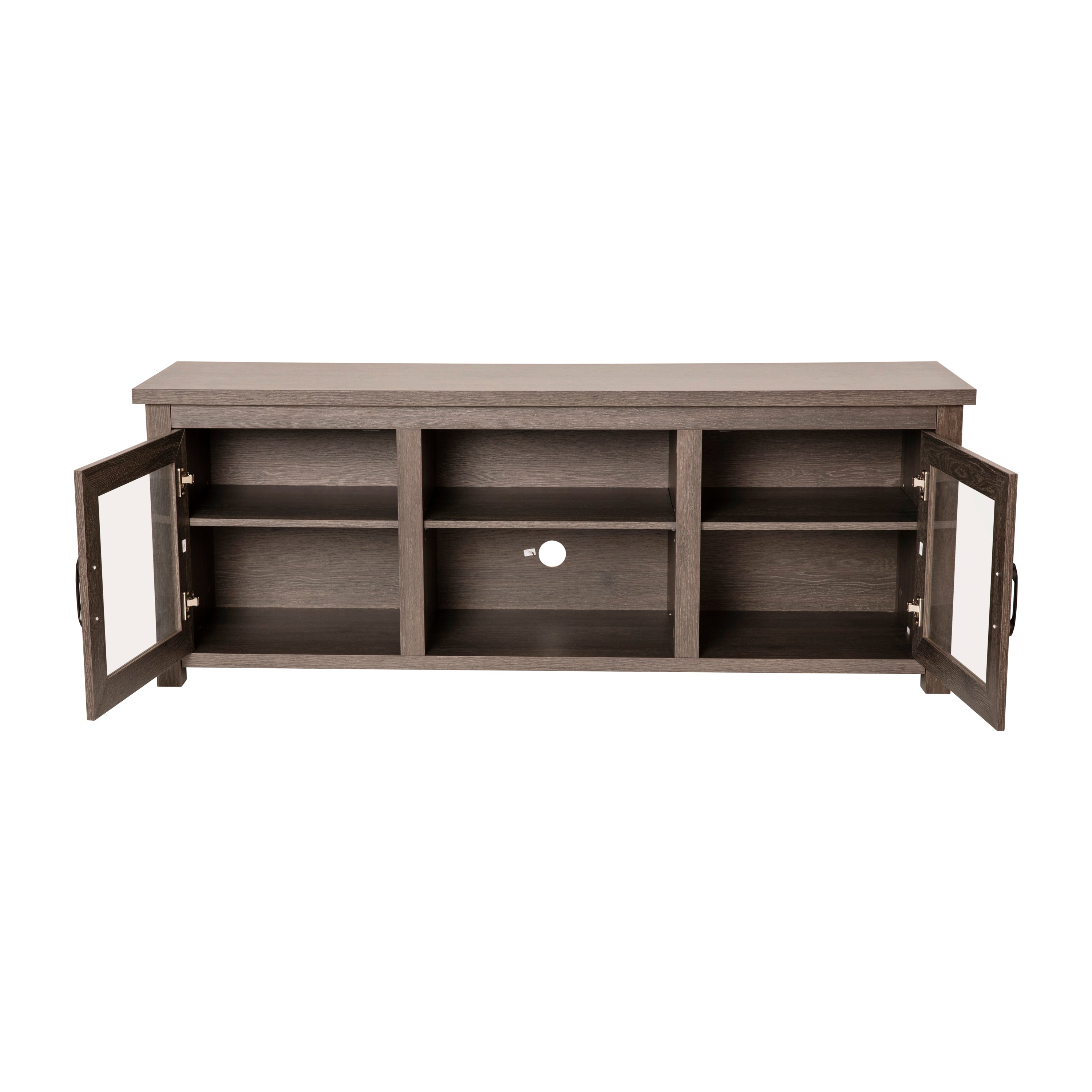 Sheffield Classic TV Stand up to 80" TVs - Modern Black Wash Finish with Full Glass Doors - 65" Engineered Wood Frame - 3 Shelves