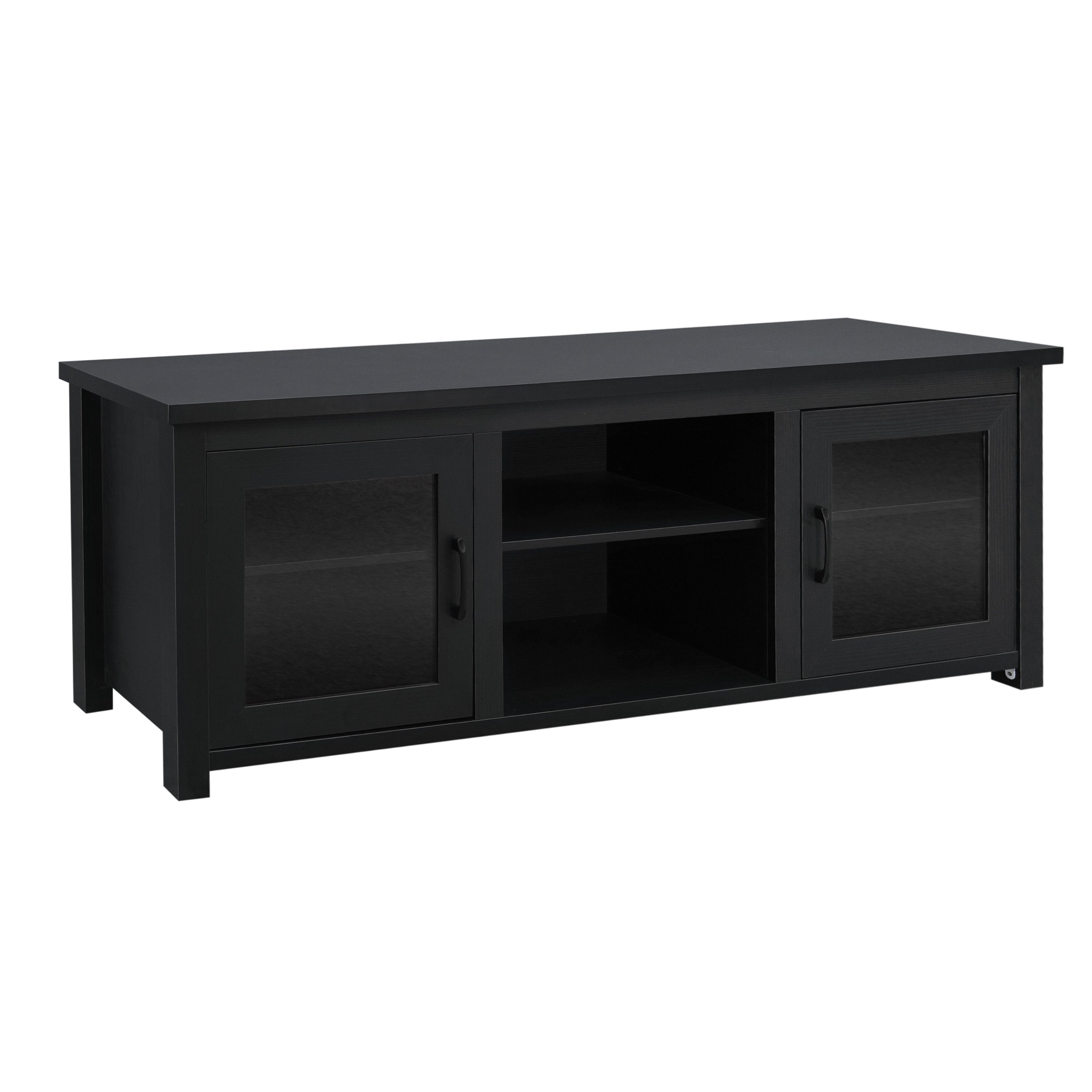 Sheffield Classic TV Stand for up to 80" TVs - Modern Black Finish with Full Glass Doors - 65" Engineered Wood Frame - 3 Shelves
