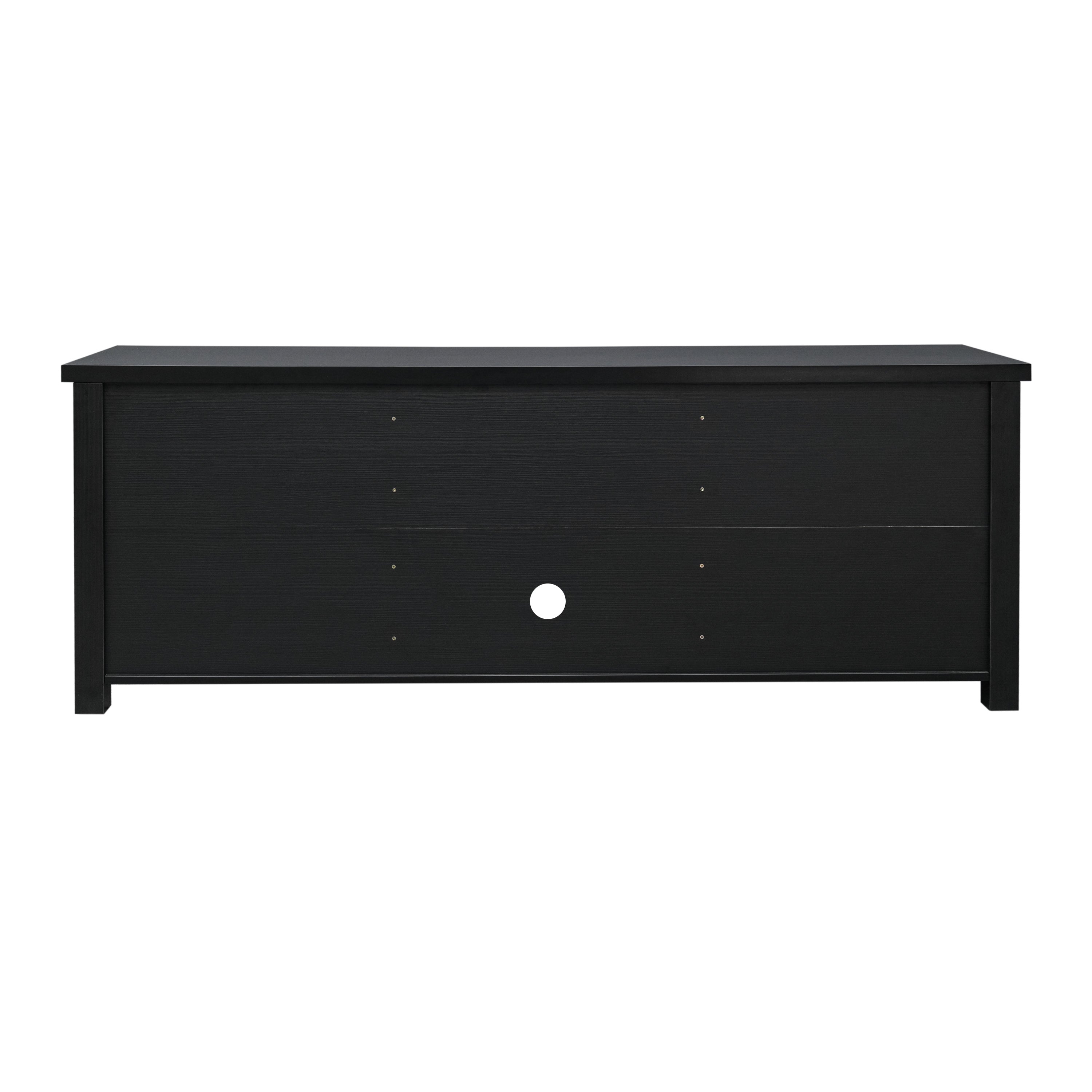 Sheffield Classic TV Stand for up to 80" TVs - Modern Black Finish with Full Glass Doors - 65" Engineered Wood Frame - 3 Shelves