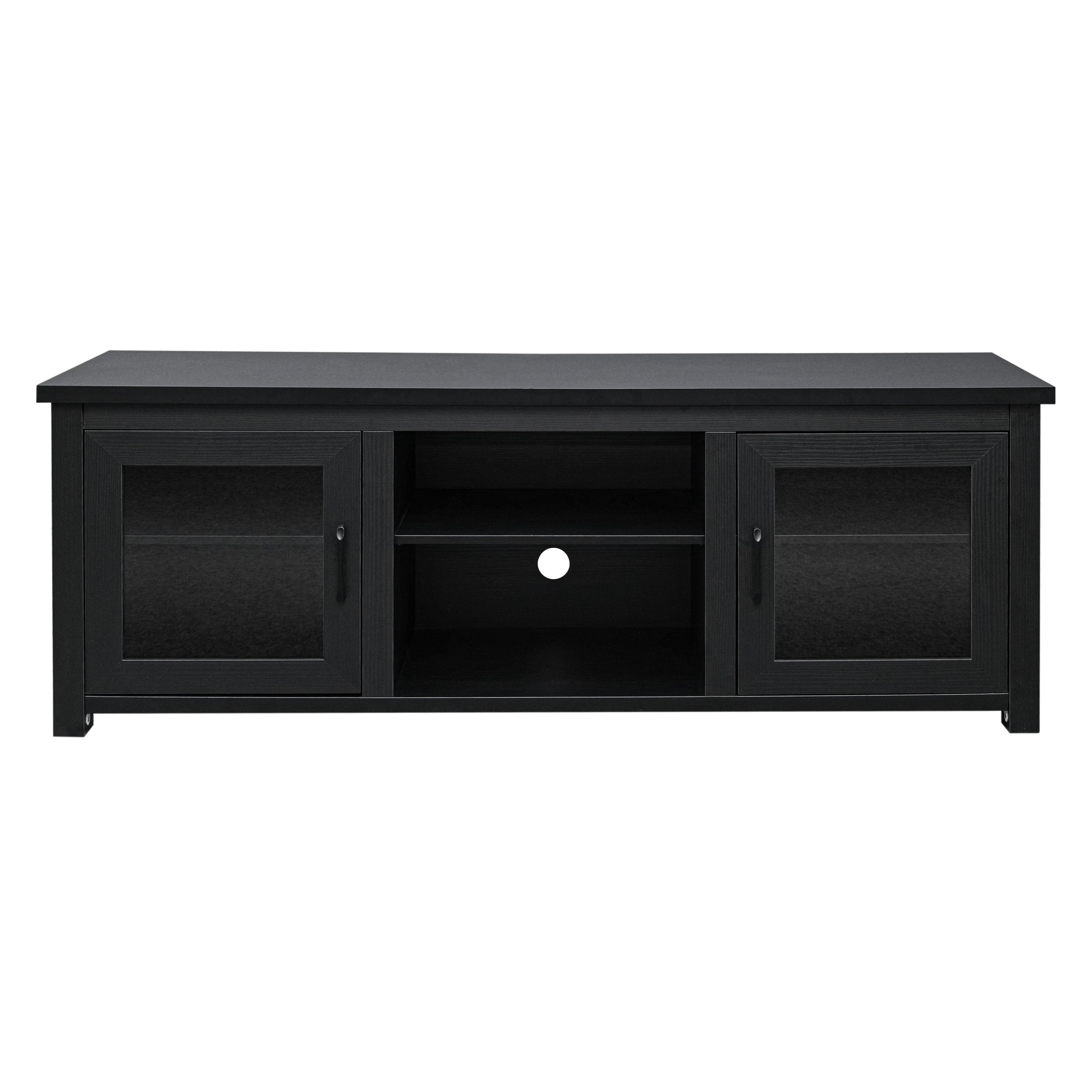 Sheffield Classic TV Stand for up to 80" TVs - Modern Black Finish with Full Glass Doors - 65" Engineered Wood Frame - 3 Shelves