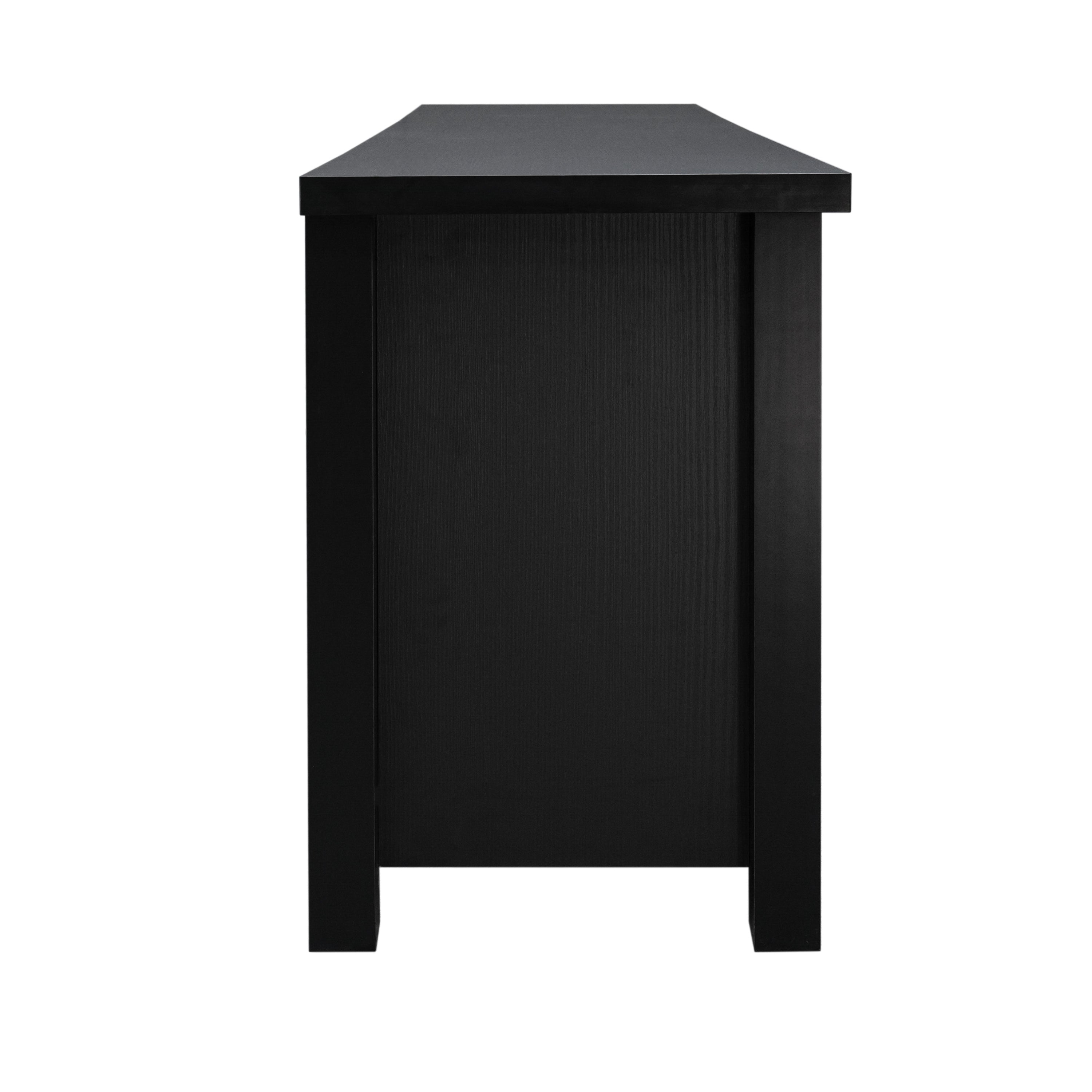 Sheffield Classic TV Stand for up to 80" TVs - Modern Black Finish with Full Glass Doors - 65" Engineered Wood Frame - 3 Shelves