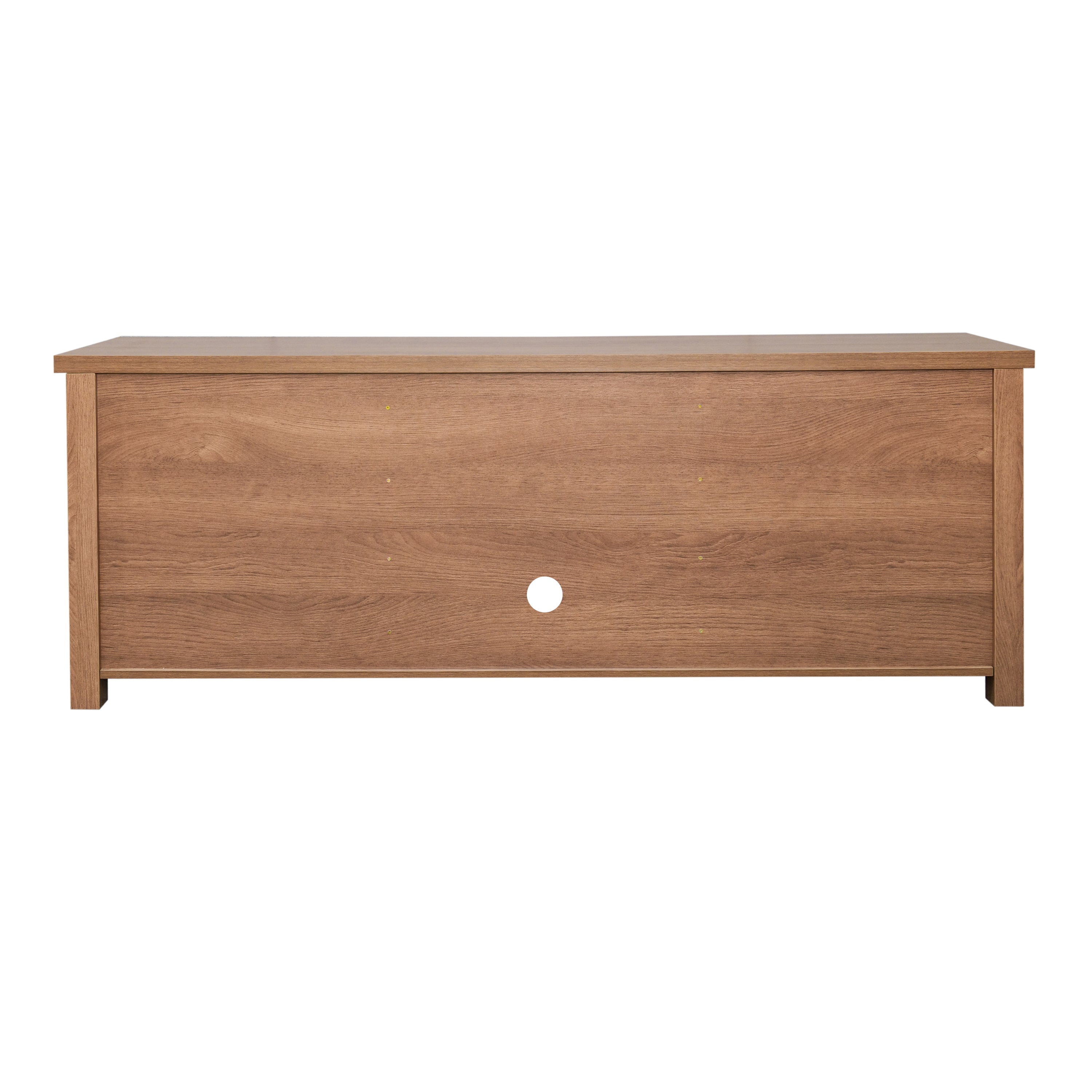 Sheffield Classic TV Stand for up to 80" TVs - Modern Walnut Finish with Full Glass Doors - 65" Engineered Wood Frame - 3 Shelves