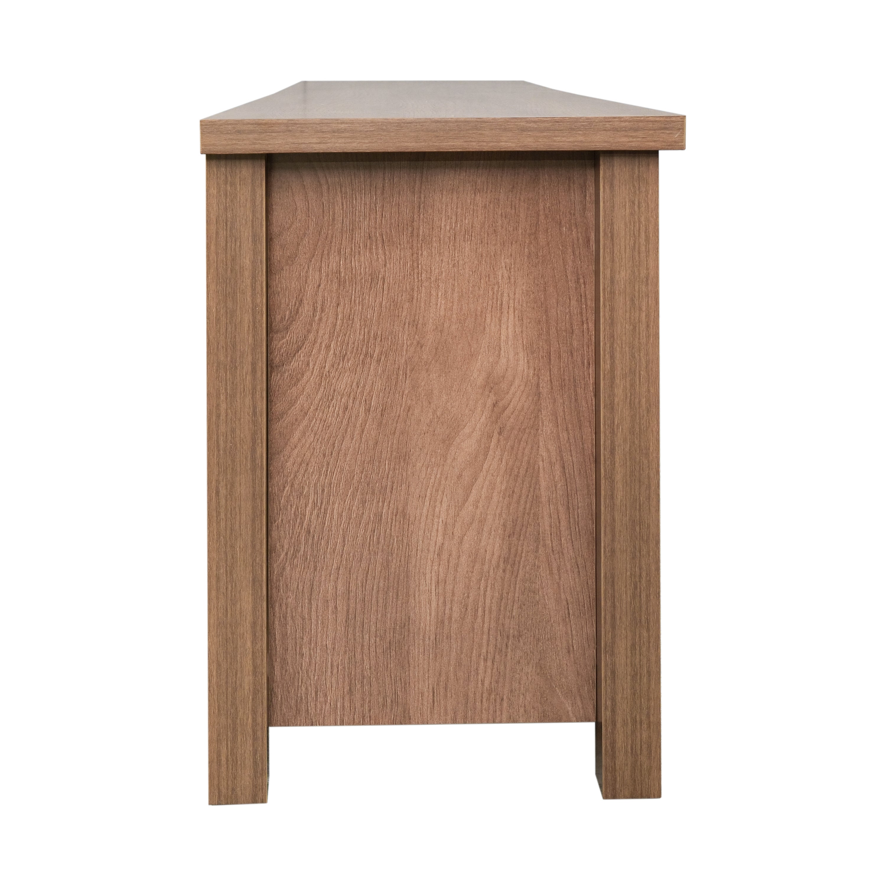 Sheffield Classic TV Stand for up to 80" TVs - Modern Walnut Finish with Full Glass Doors - 65" Engineered Wood Frame - 3 Shelves
