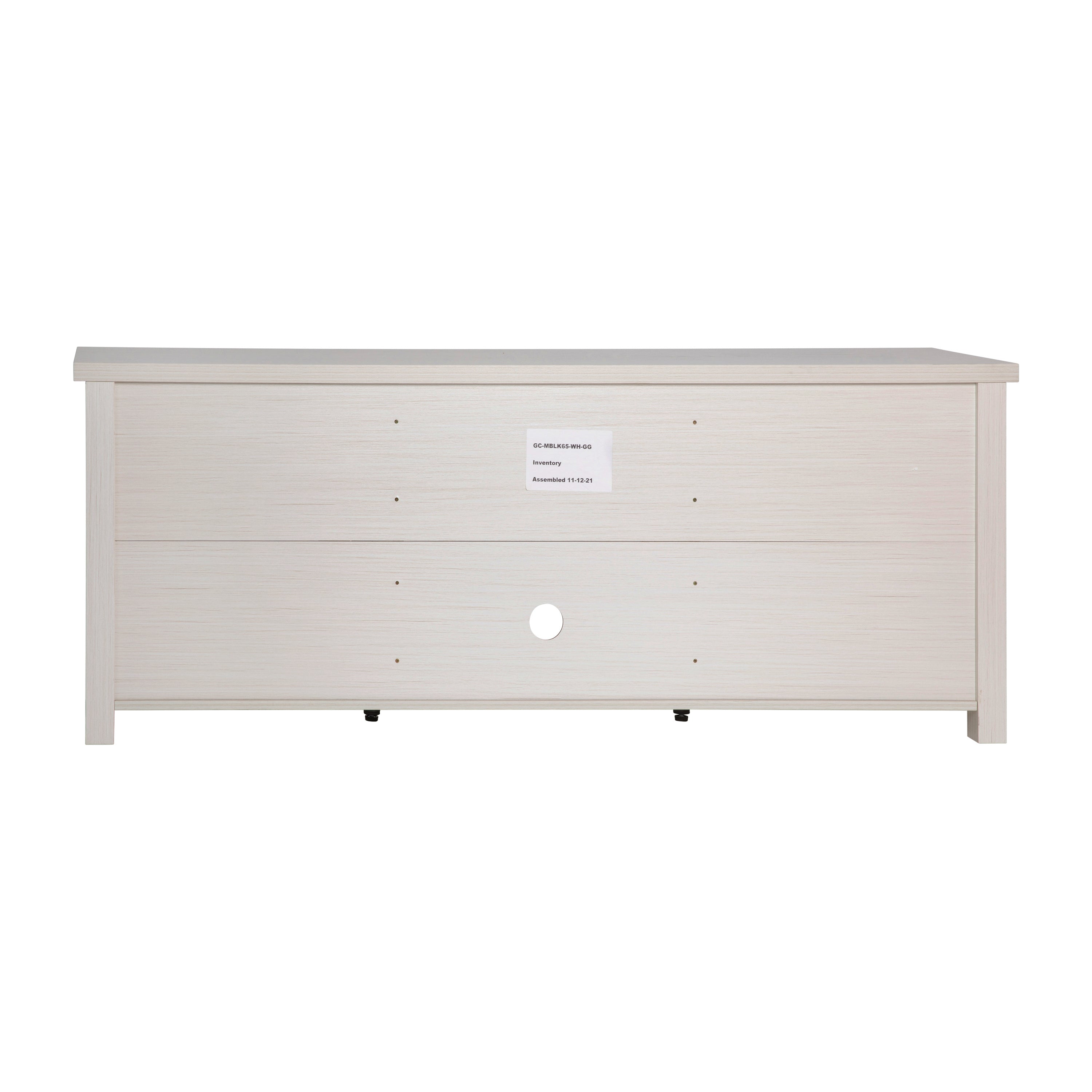 Sheffield Classic TV Stand up to 80" TVs - Modern White Wash Finish with Full Glass Doors - 65" Engineered Wood Frame - 3 Shelves