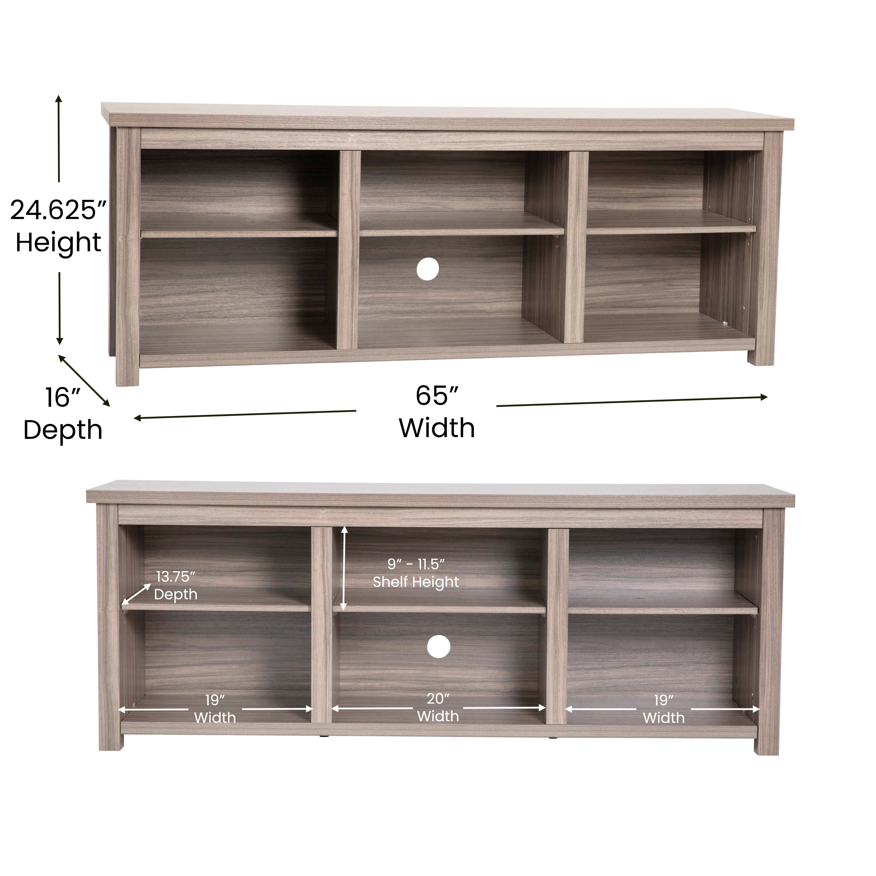 Kilead Farmhouse TV Stand up to 80" TVs - 65" Engineered Wood Framed Media Console with Open Storage in Gray Wash Oak Finish