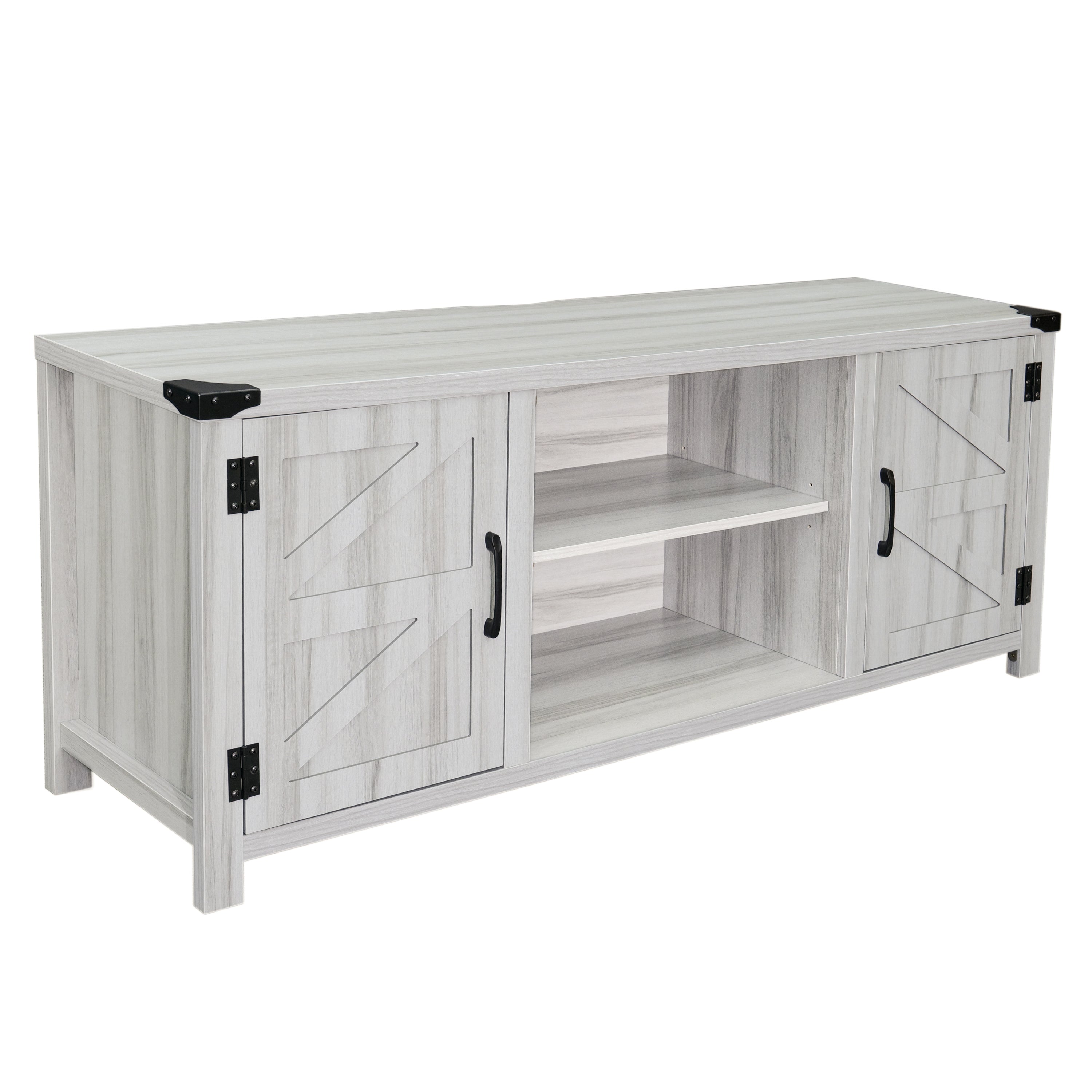 Charlotte Modern Farmhouse Barn Door TV Stand in Light Gray for TV's up to 65 Inches - 58 Inch Industrial Entertainment Center with Adjustable Shelf