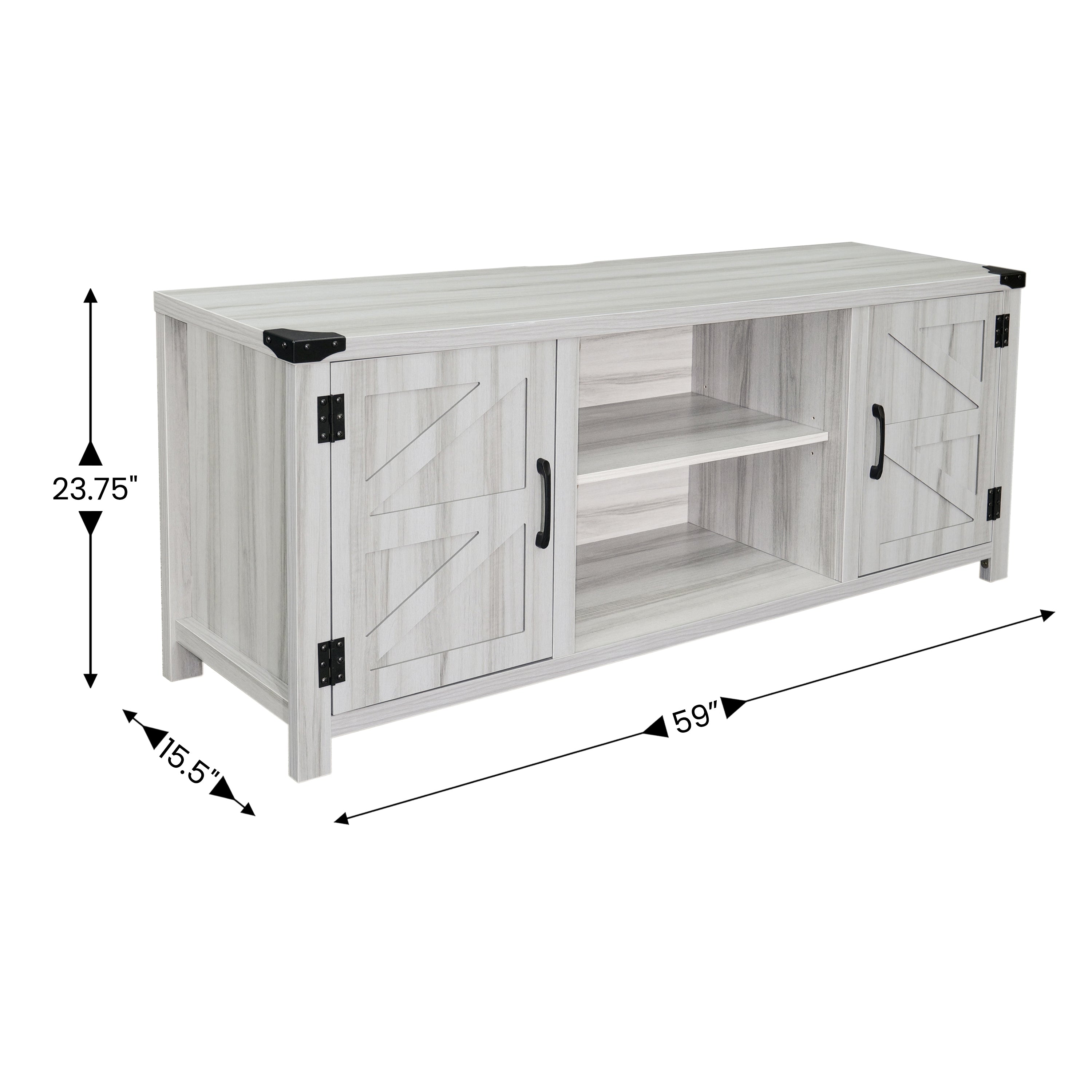 Charlotte Modern Farmhouse Barn Door TV Stand in Light Gray for TV's up to 65 Inches - 58 Inch Industrial Entertainment Center with Adjustable Shelf