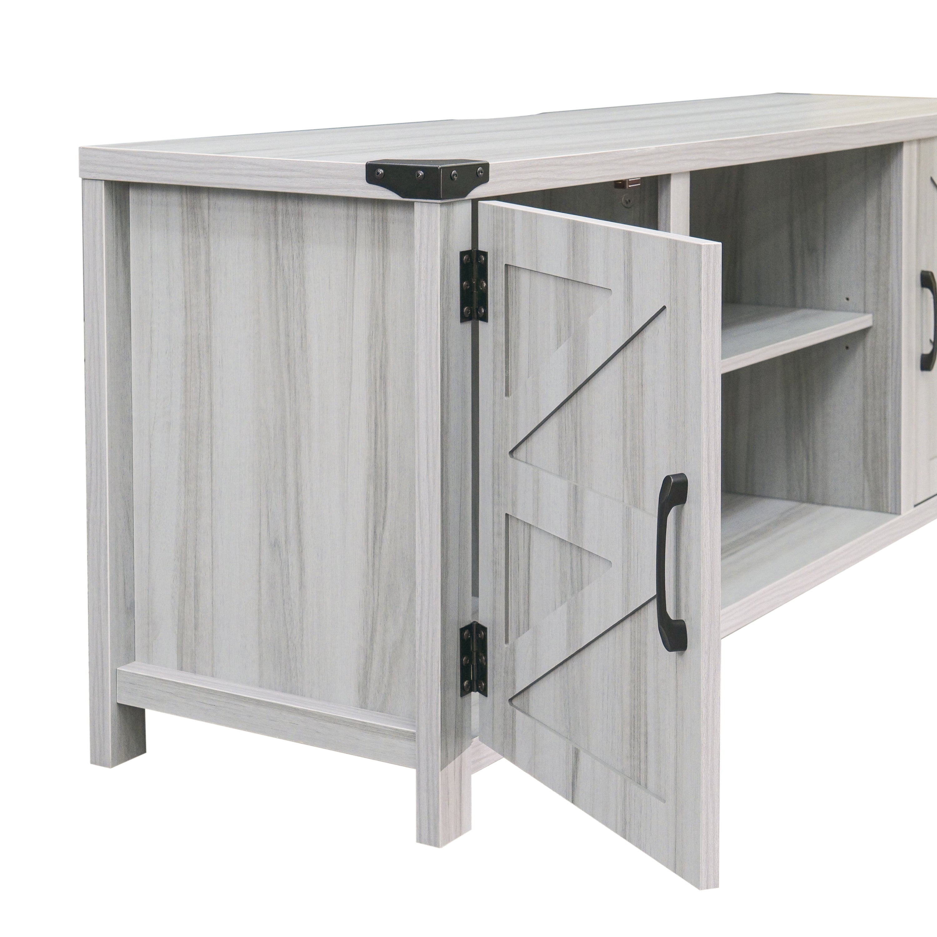 Charlotte Modern Farmhouse Barn Door TV Stand in Light Gray for TV's up to 65 Inches - 58 Inch Industrial Entertainment Center with Adjustable Shelf