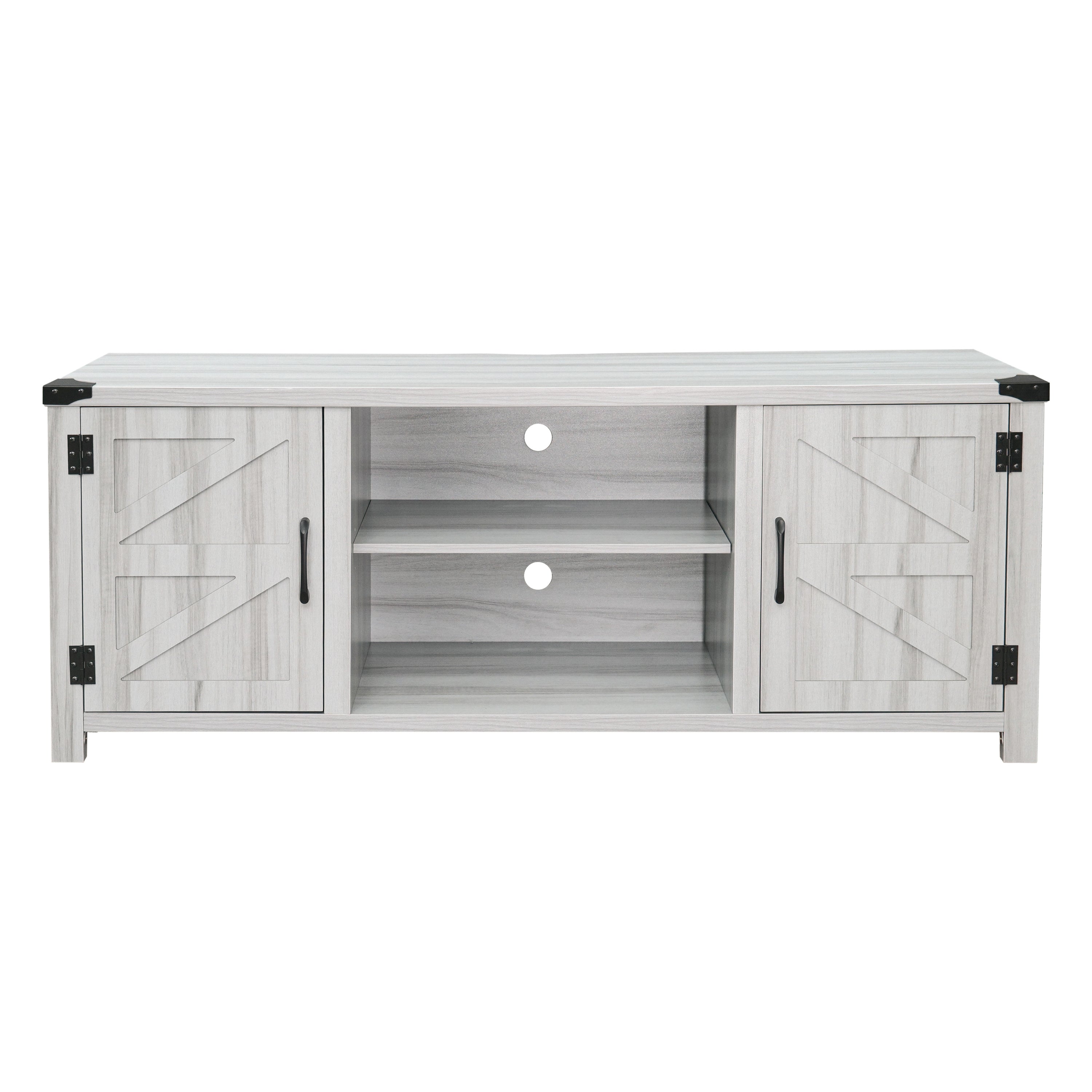 Charlotte Modern Farmhouse Barn Door TV Stand in Light Gray for TV's up to 65 Inches - 58 Inch Industrial Entertainment Center with Adjustable Shelf