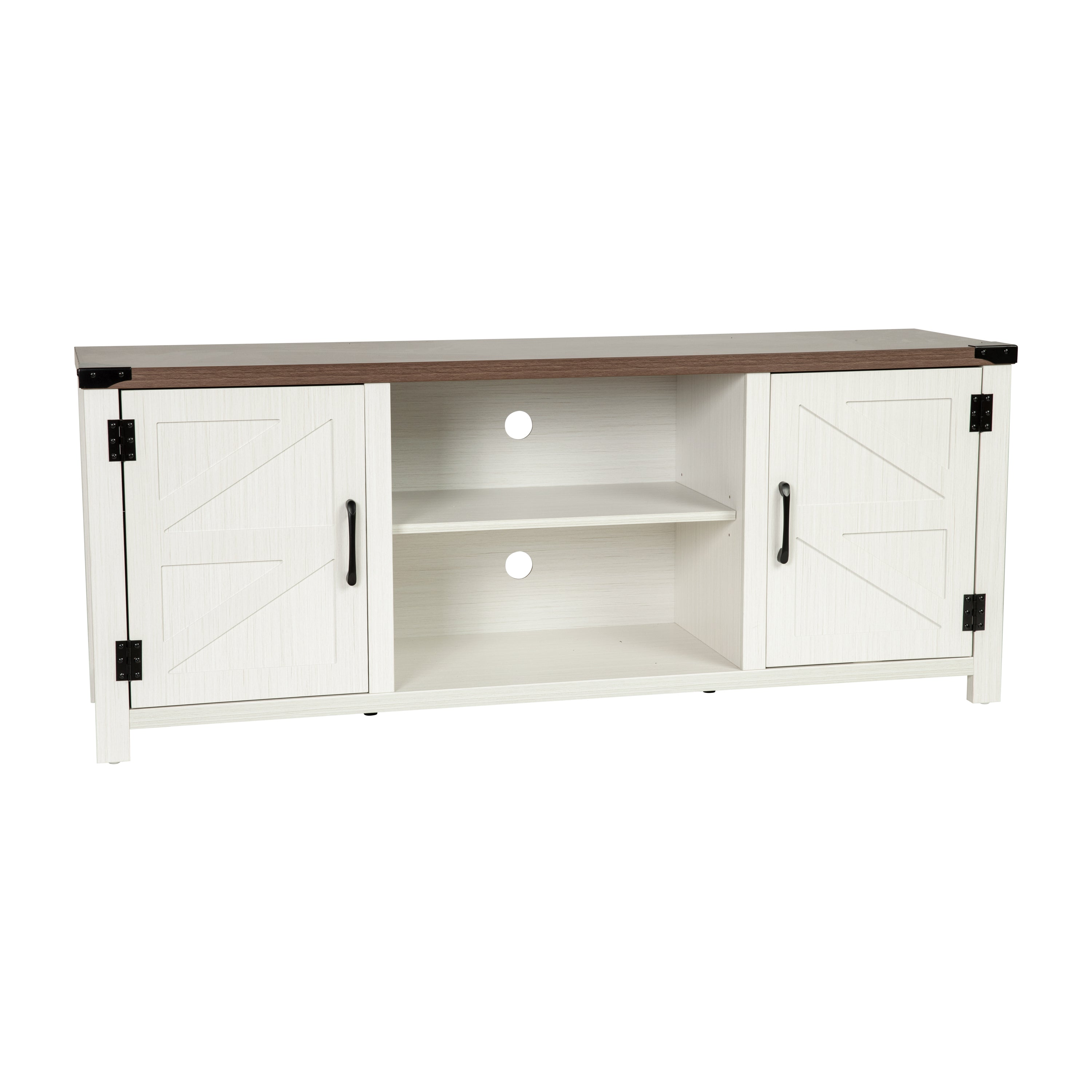 Charlotte Modern Farmhouse Barn Door TV Stand in White for TV's up to 65 Inches - 59 Inch Entertainment Center with Adjustable Shelf