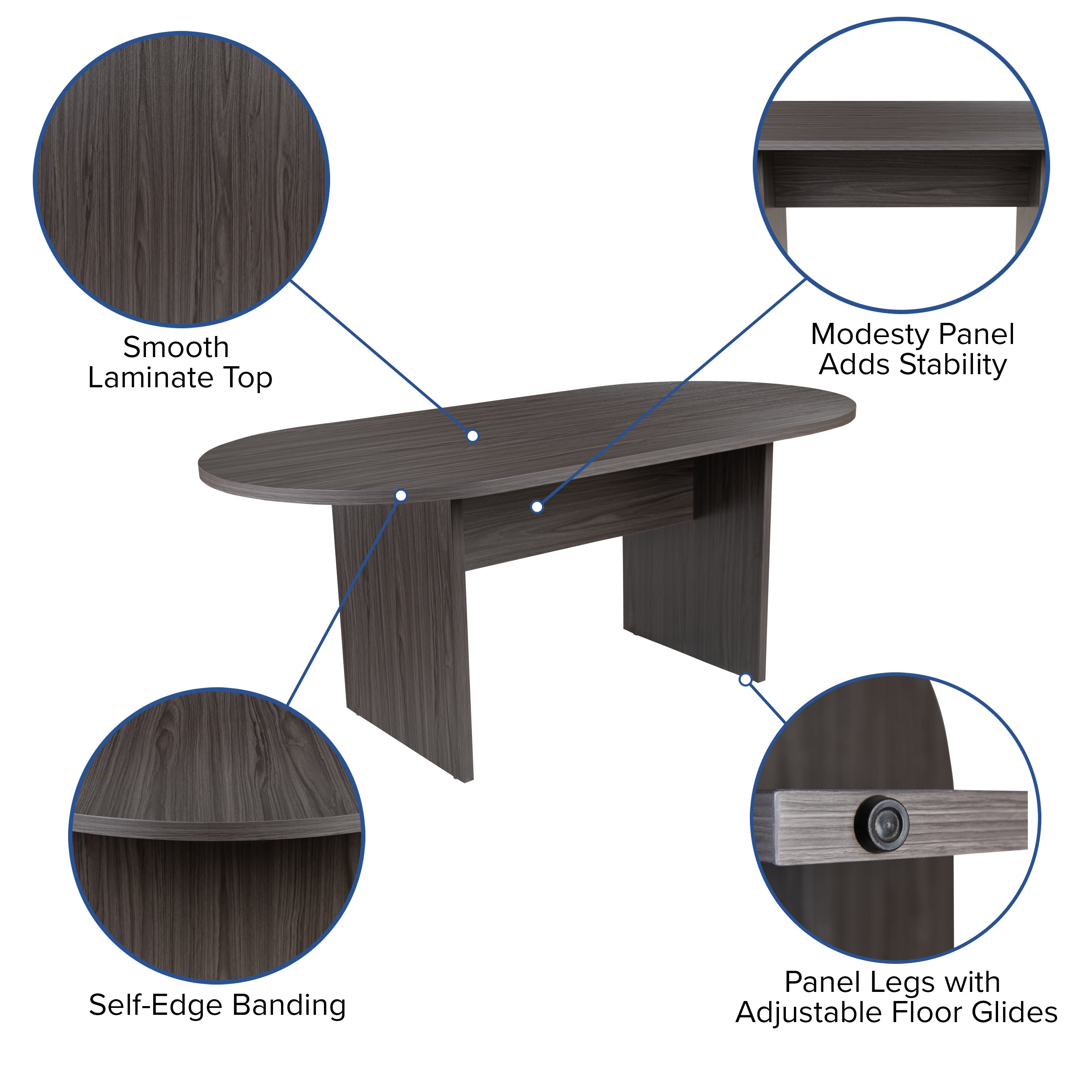 Jones 6 Foot (72 inch) Oval Conference Table in Rustic Gray