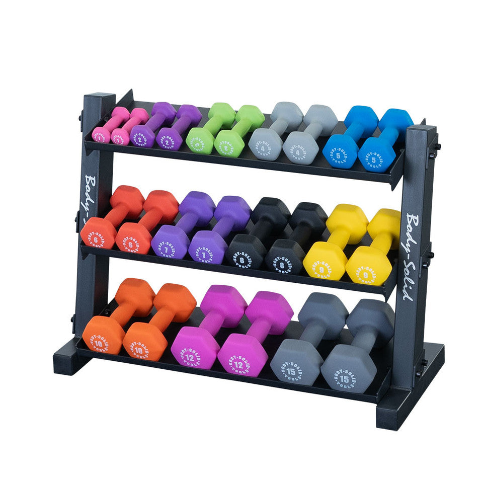 3 Tier Horizontal 34" Vinyl Or Neoprene Dumbell Rack