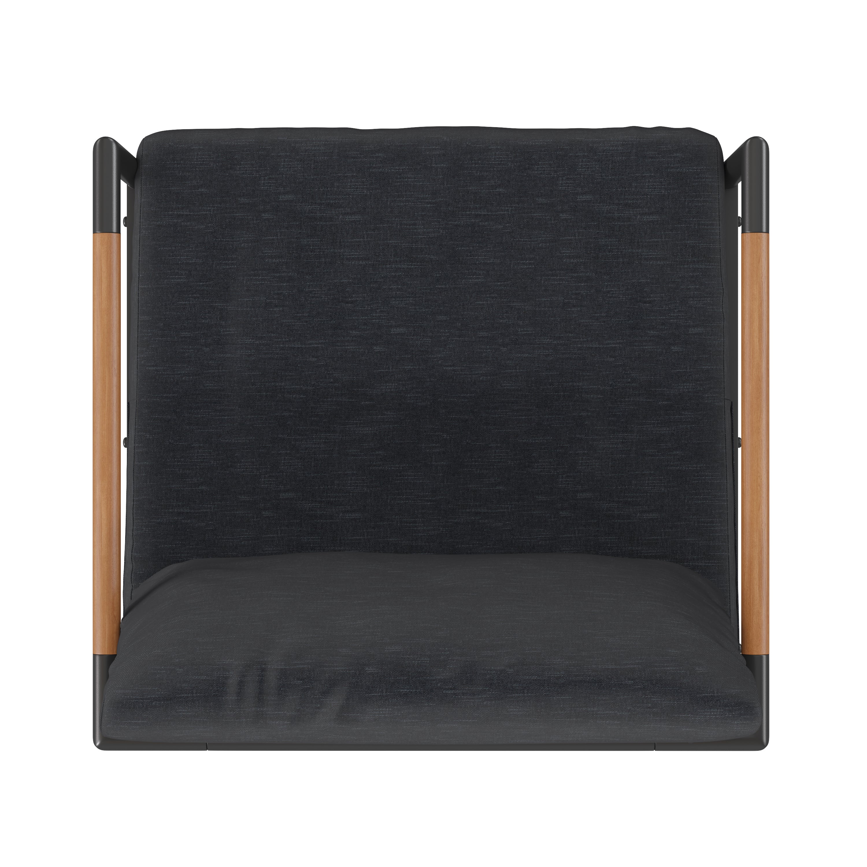 Lea Indoor/Outdoor Patio Chair with Cushions - Modern Aluminum Framed Chair with Teak Accented Arms, Black with Charcoal Cushions