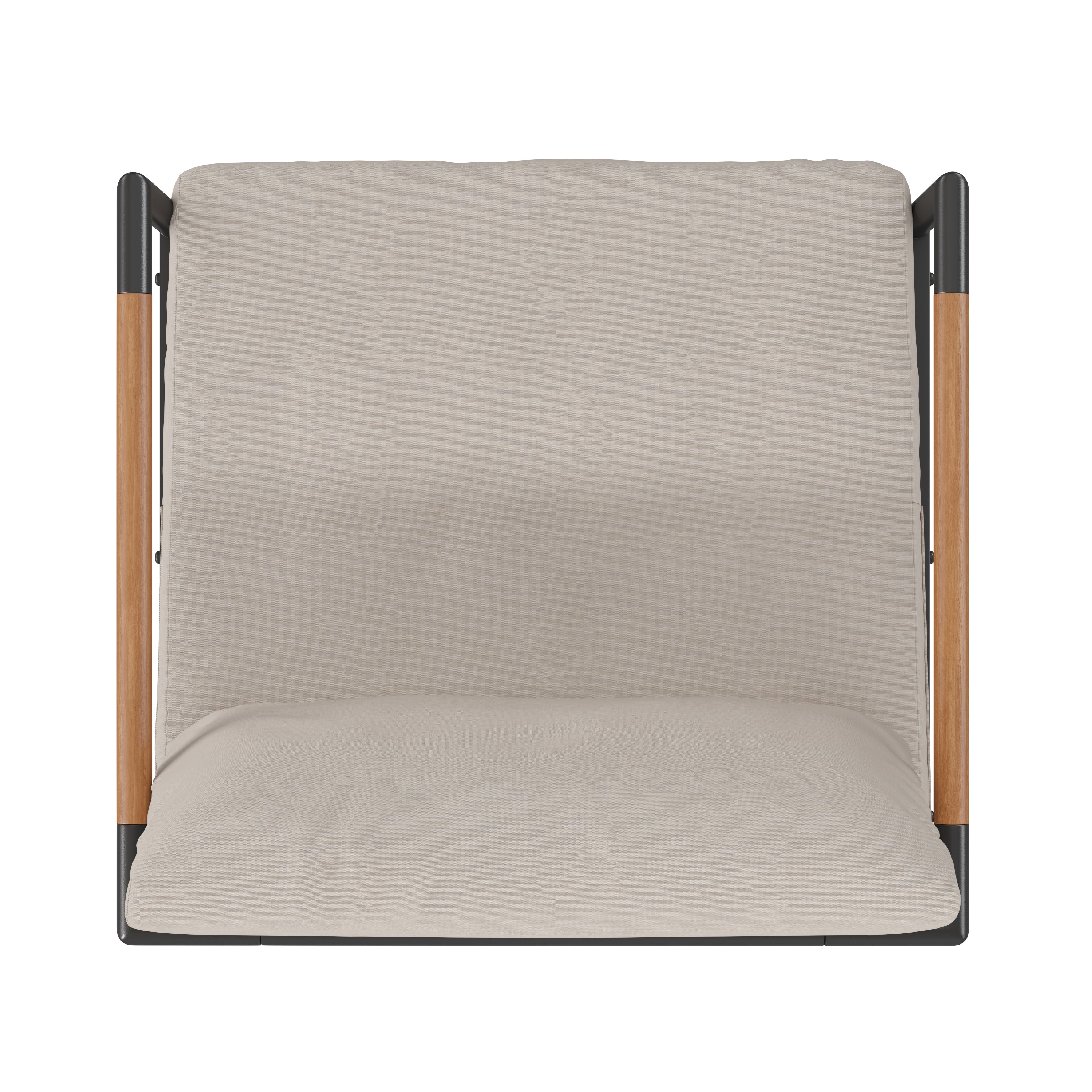 Lea Indoor/Outdoor Patio Chair with Cushions - Modern Aluminum Framed Chair with Teak Accented Arms, Black with Beige Cushions