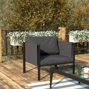 Lea Indoor/Outdoor Patio Chair with Cushions - Modern Steel Framed Chair with Storage Pockets, Black with Charcoal Cushions