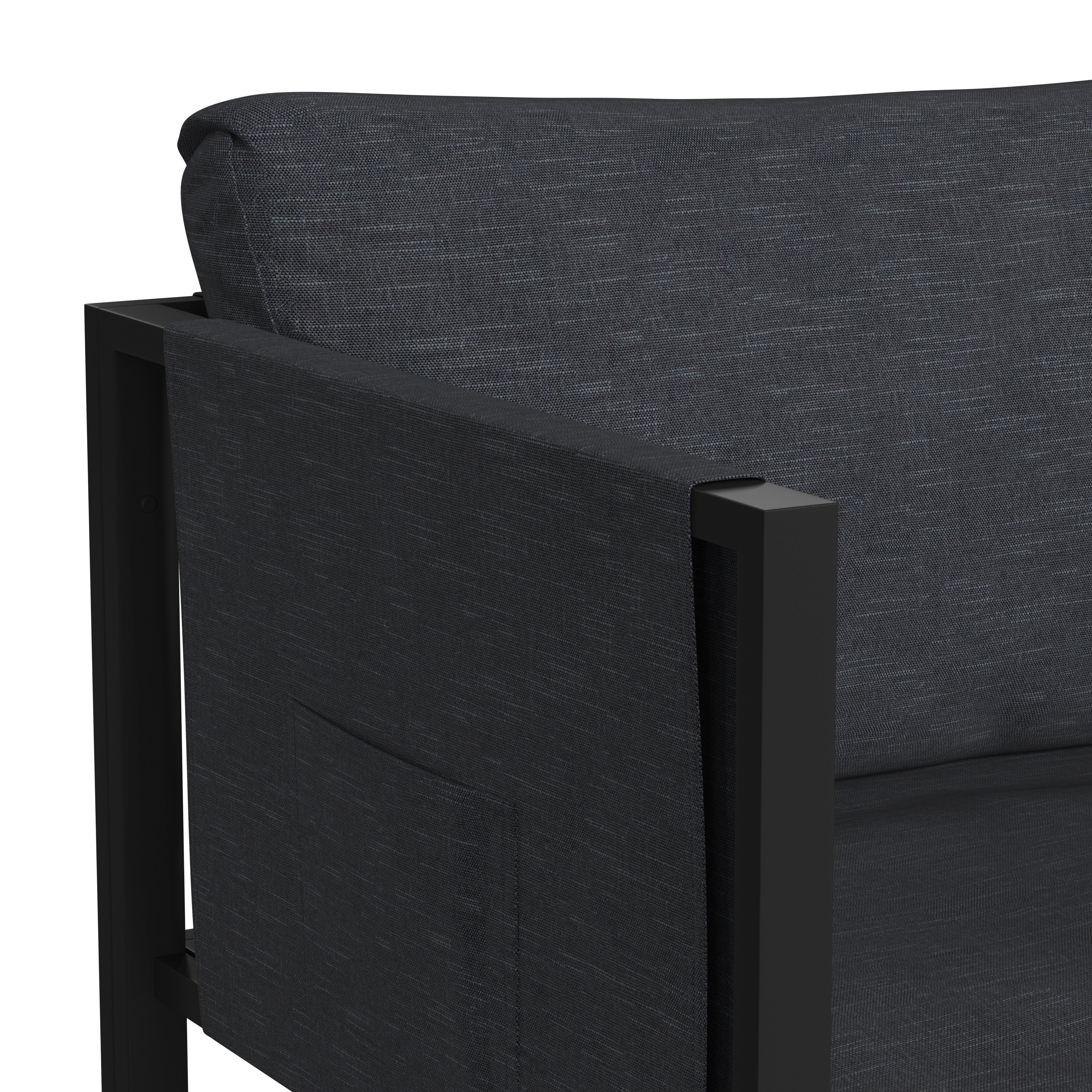 Lea Indoor/Outdoor Patio Chair with Cushions - Modern Steel Framed Chair with Storage Pockets, Black with Charcoal Cushions