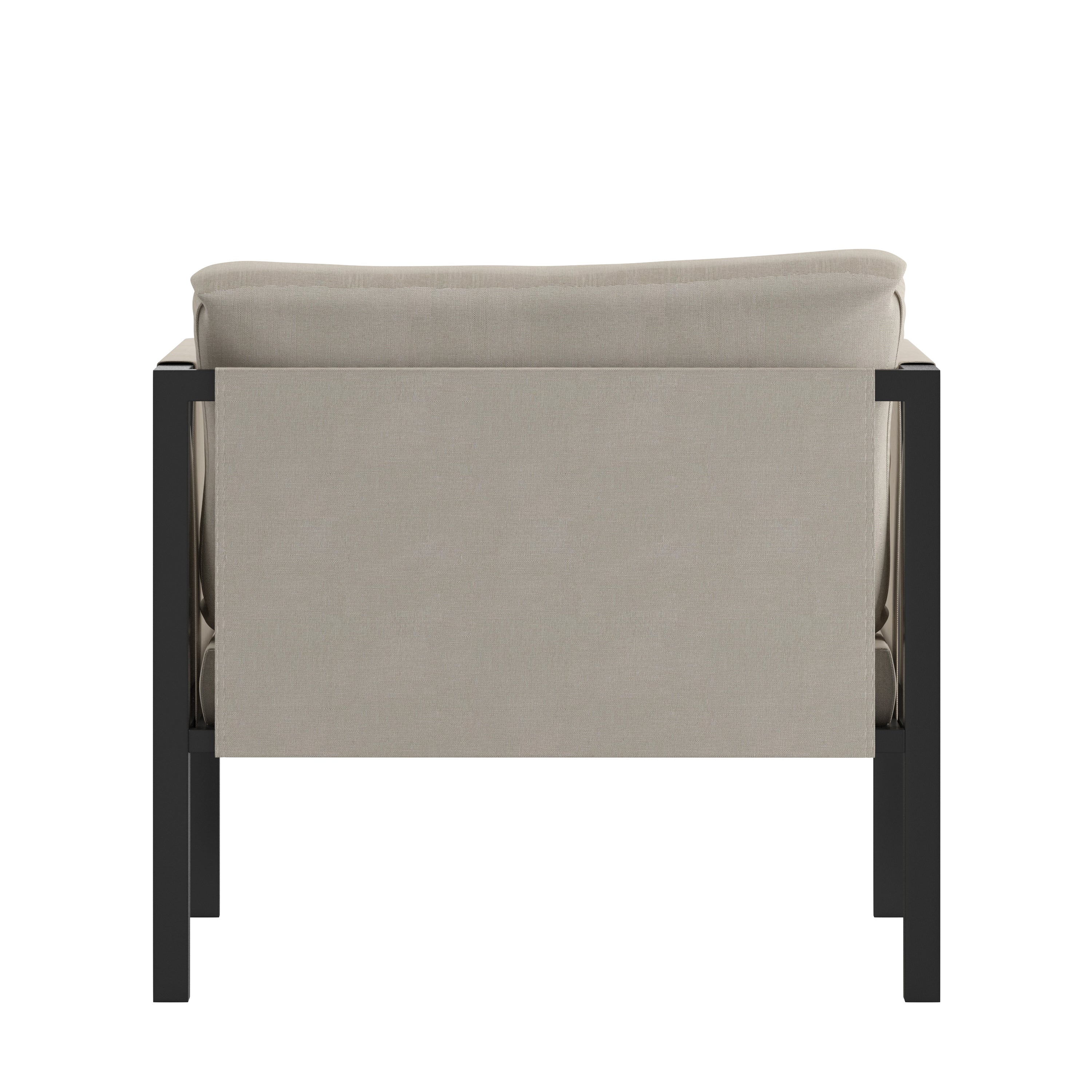 Lea Indoor/Outdoor Patio Chair with Cushions - Modern Steel Framed Chair with Storage Pockets, Black with Beige Cushions