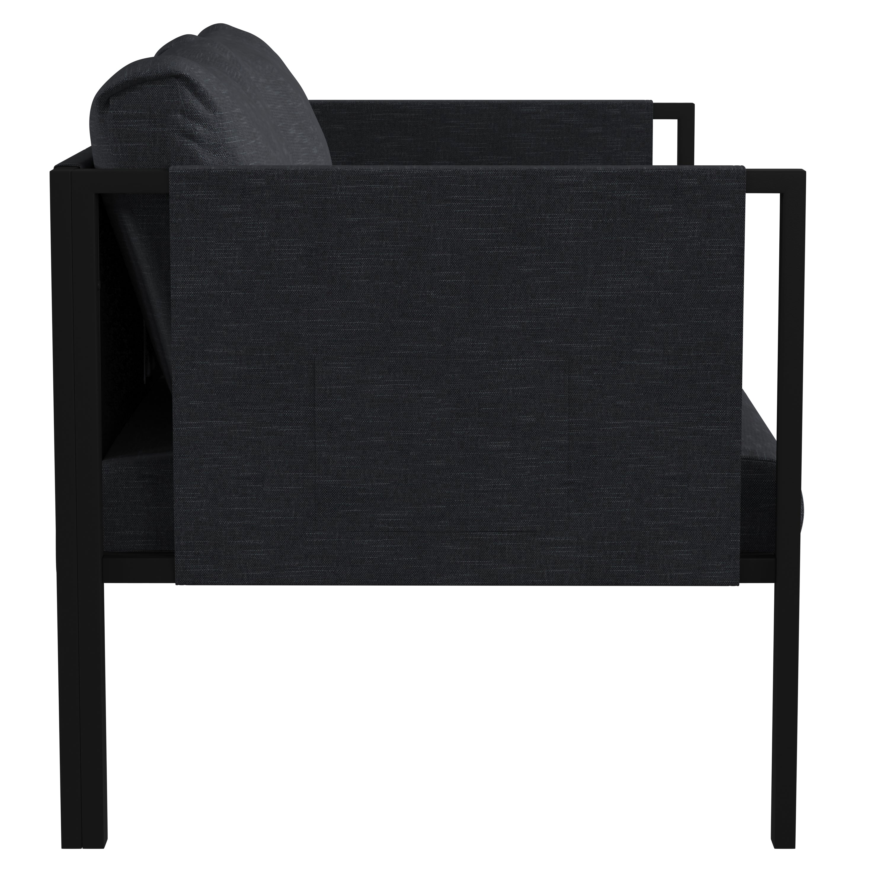 Lea Indoor/Outdoor Loveseat with Cushions - Modern Steel Framed Chair with Storage Pockets, Black with Charcoal Cushions