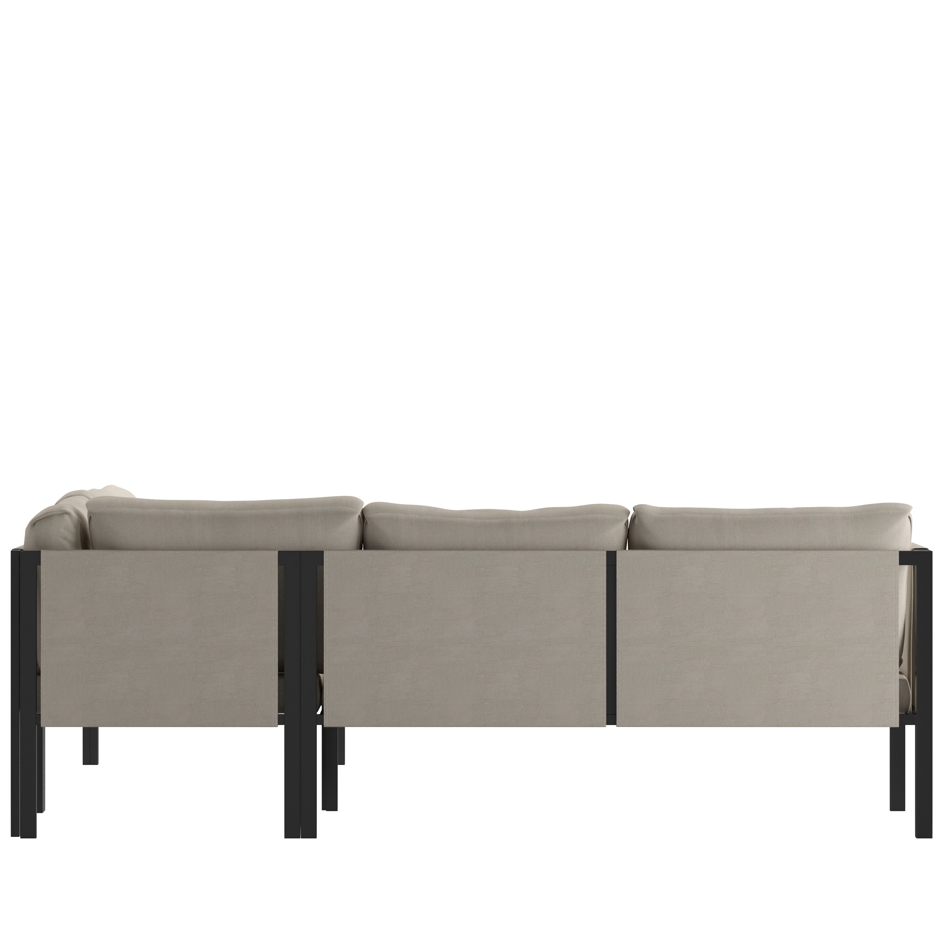 Lea Indoor/Outdoor Sectional with Cushions - Modern Steel Framed Chair with Dual Storage Pockets, Black with Beige Cushions
