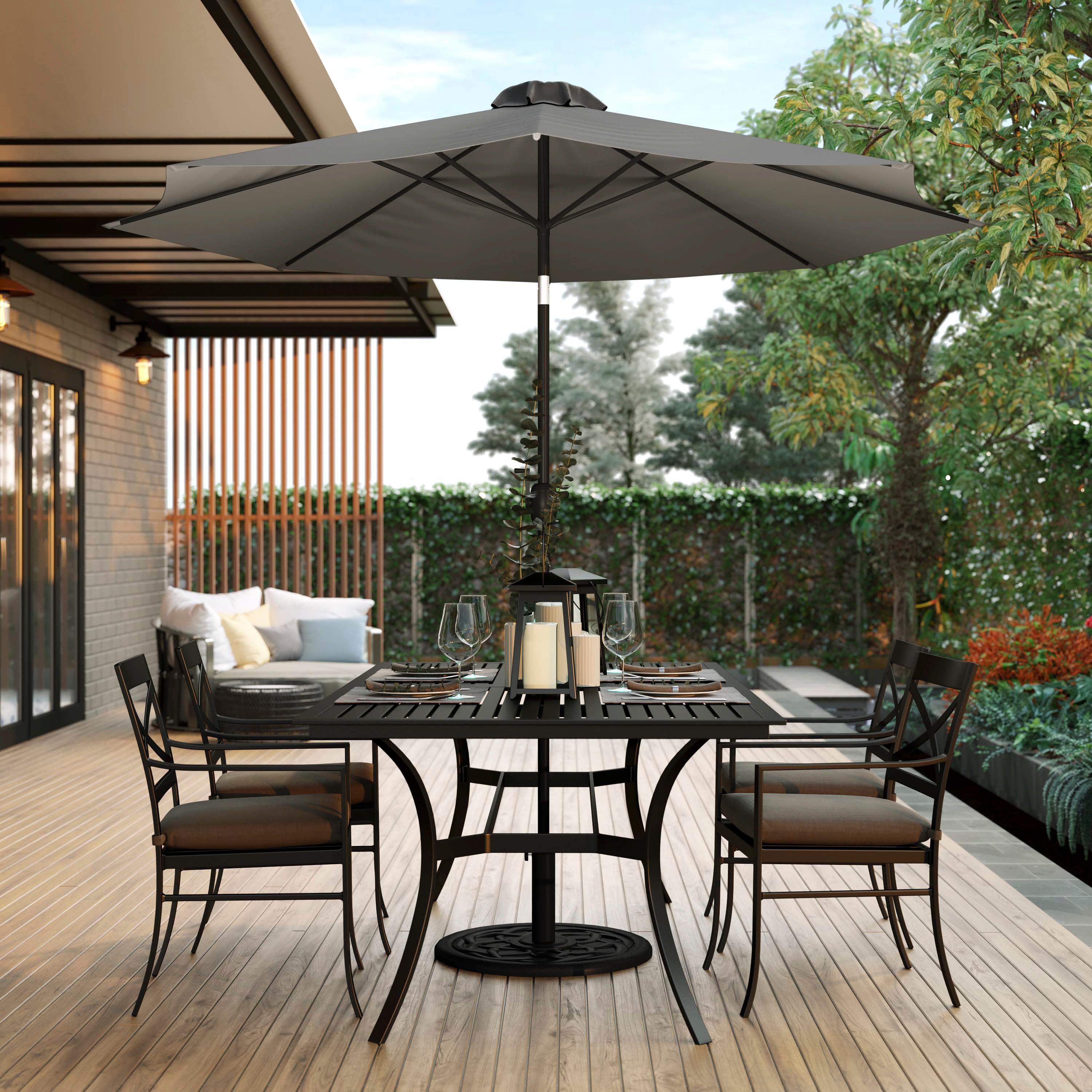 Kona Gray 9 FT Round Umbrella with 1.5" Diameter Aluminum Pole with Crank and Tilt Function